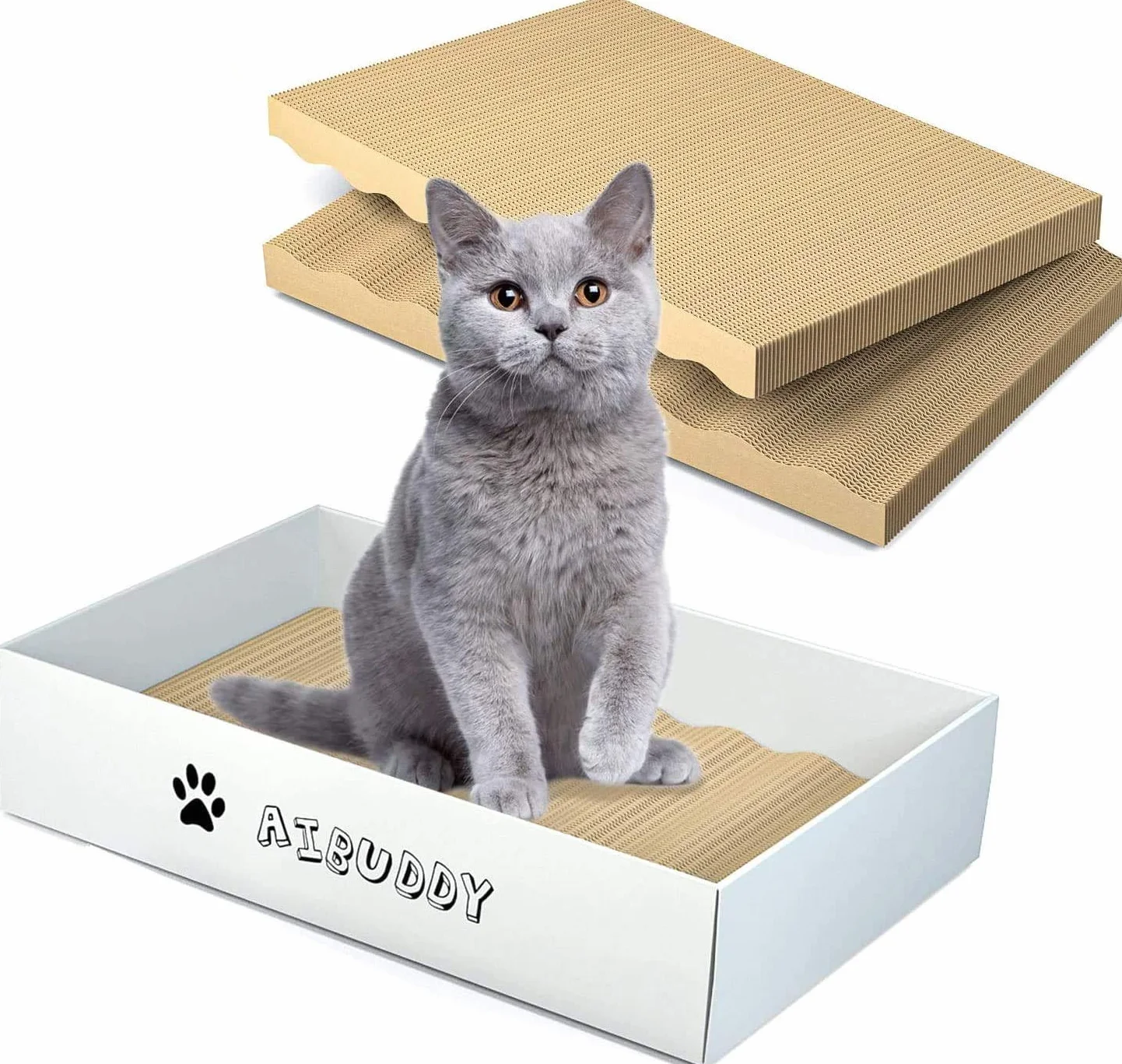 Aibuddy Kratzbrett für Katzen mit Katzenminze, 3er-Set, 44 x 28 x 10 cm