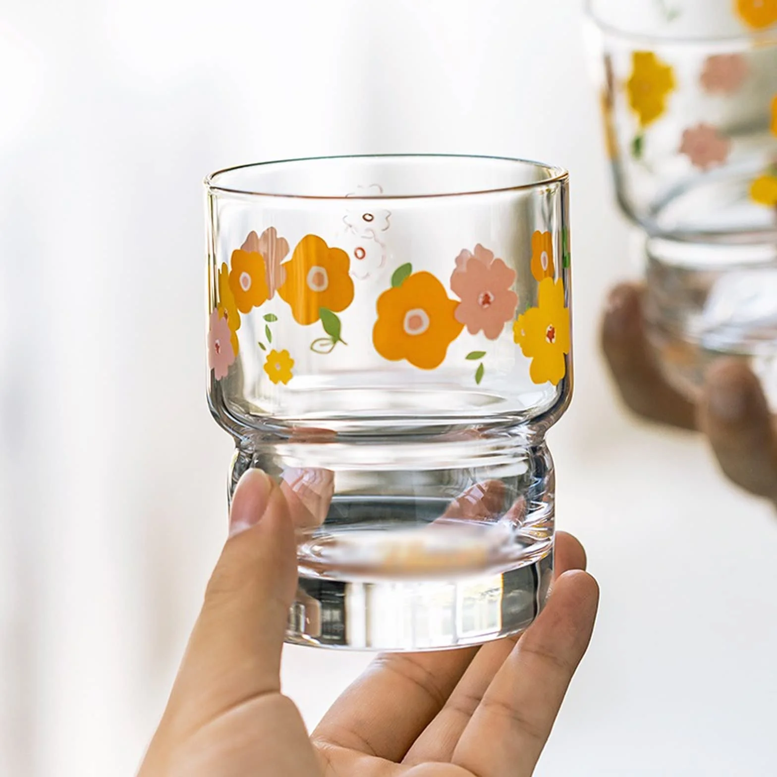 Szklanki do wody 300 ml Śliczne szklanki do picia Kwiatowy szklany kubek Kubki do picia soku Home Party Koktajl Kubek na wodę Kreatywne szklane kubki Szklane kubki (Kolor: D) (1)