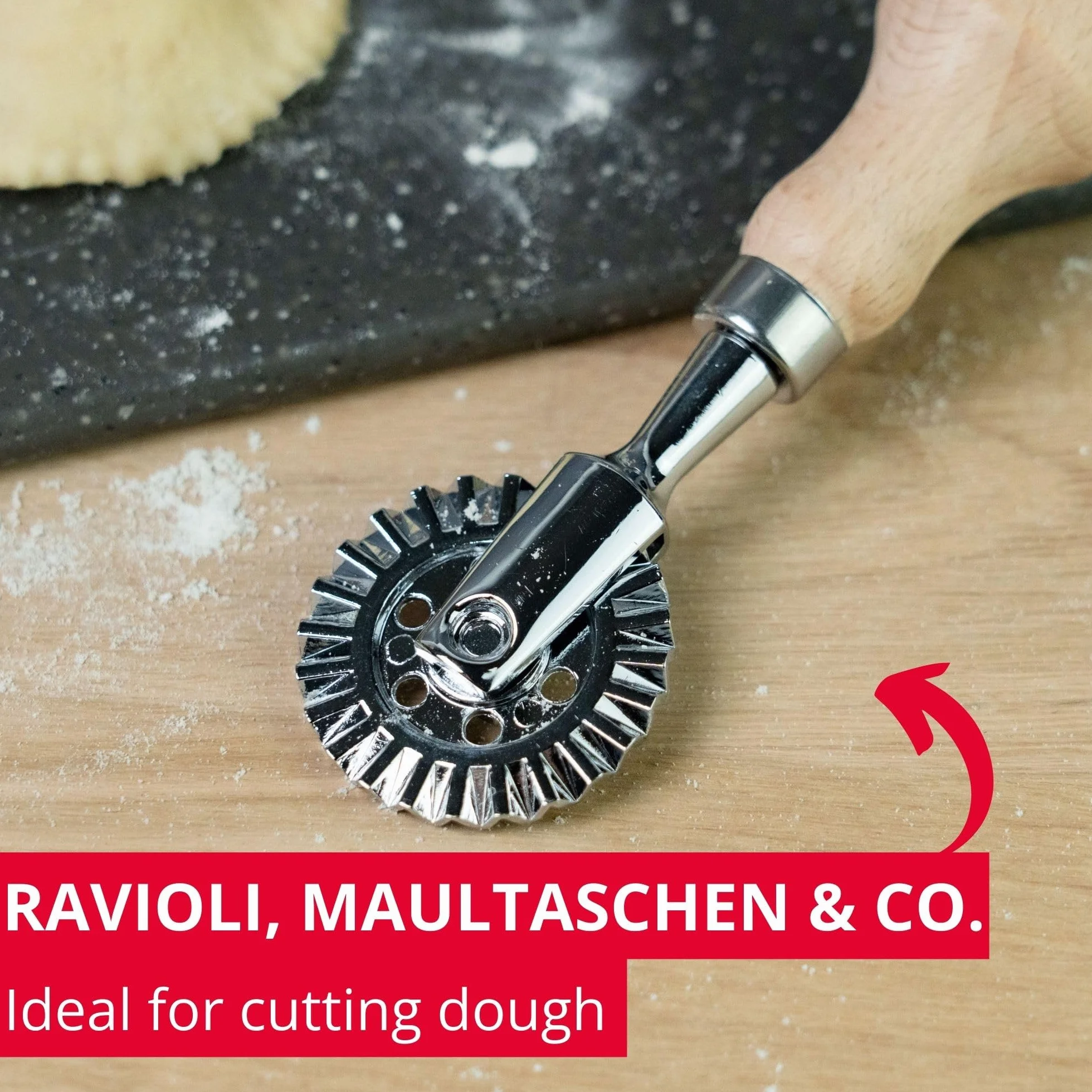 Westmark Praktyczne Koło do Ciasta Ravioli Cutter/Pastry Wheel Sofia, do Wykrawania Domowego Makaronu i Ciasta, Średnica Koła 39 mm, Cynk, Drewno Bukowe