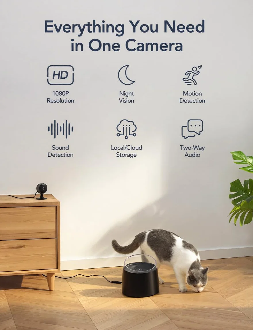 GNCC GC3 Zestaw 2 kamer wewnętrznych WiFi 2,4 GHz 1080P do monitoringu dzieci/zwierząt, czarna