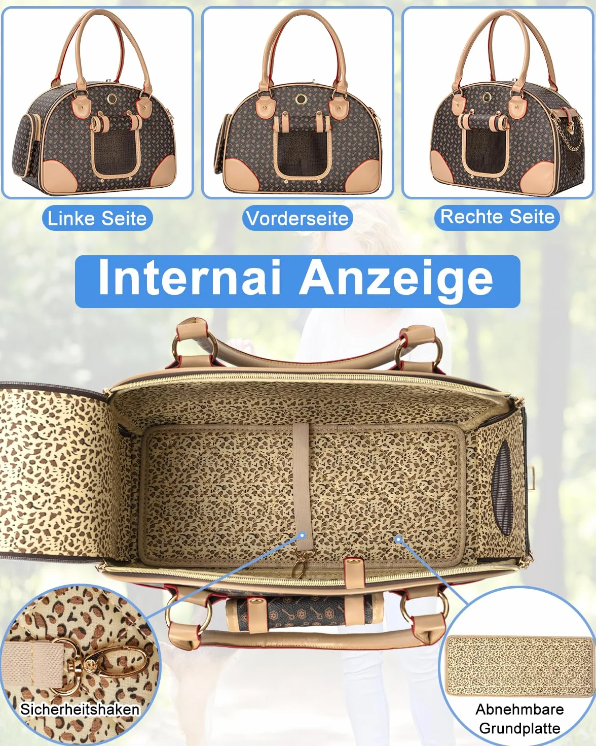OUUTMEE Torba dla psa, przenośna, 42 x 18 x 31 cm, torba transportowa dla psów, do 4 kg, nadaje się do transportu małych psów i kotów na wycieczki
