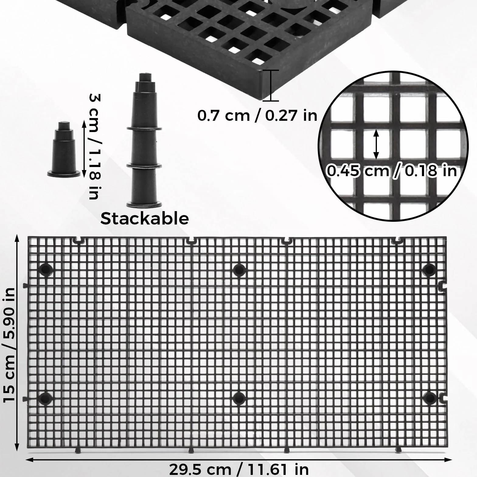 VOSSOT 8 sztuk kratek z tworzywa sztucznego do akwarium, 30 x 15 cm, z 48 uchwytami i 2 przyssawkami, podkładka do akwarium z tworzywa sztucznego, akcesoria do akwarium, mata do aquascapingu i ochrony
