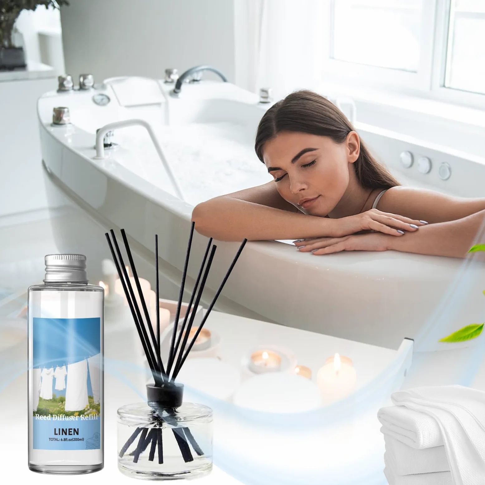 SCENTORINI Zapach do pomieszczeń, len, 200 ml, butelka uzupełniająca do dyfuzora – długotrwały aromat do salonu, sypialni, łazienki