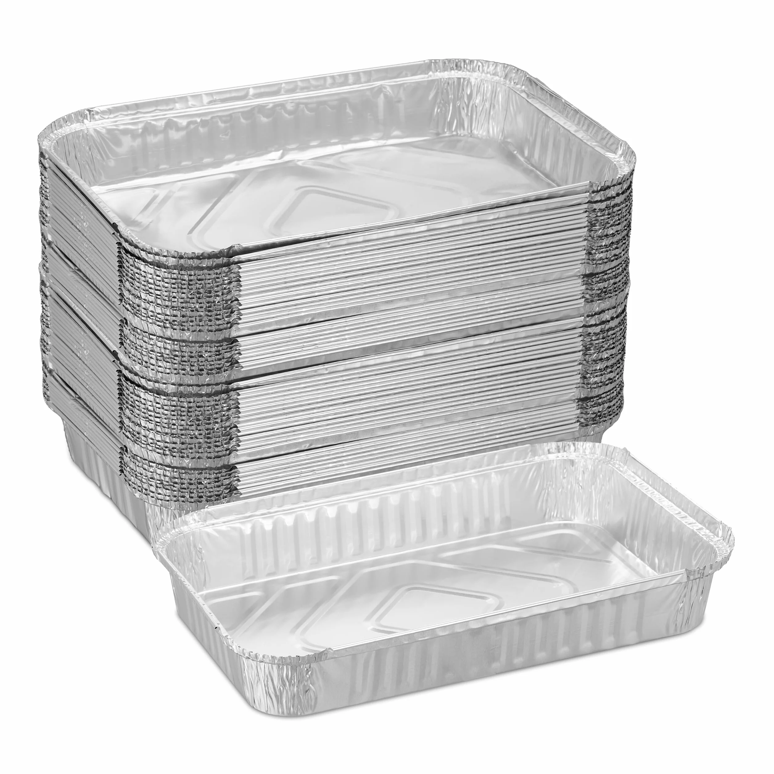 Relaxdays Aluminiowe miski, zestaw 50 sztuk, szer. x gł.: 31 x 21 cm, kwadratowe tacki do grilla, tacki ociekowe, pośrednie grillowanie, srebrne