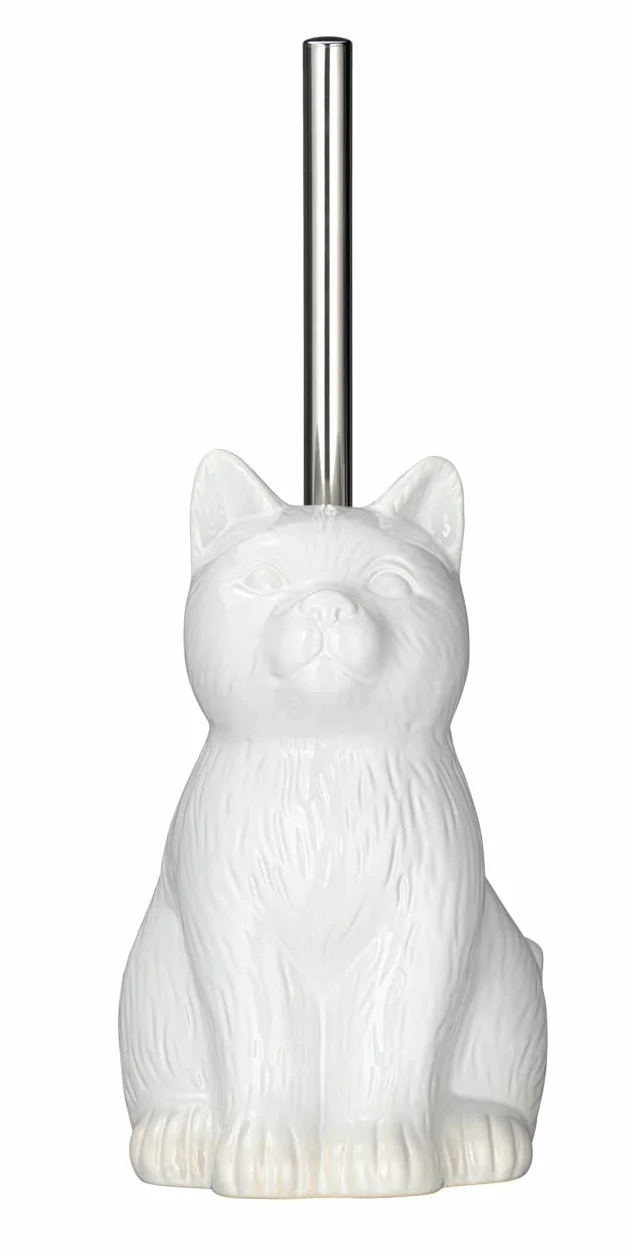WENKO Zestaw do WC Cat, uchwyt na szczotkę toaletową w kształcie kota, ceramiczny, 14 x 22 x 17 cm, biały