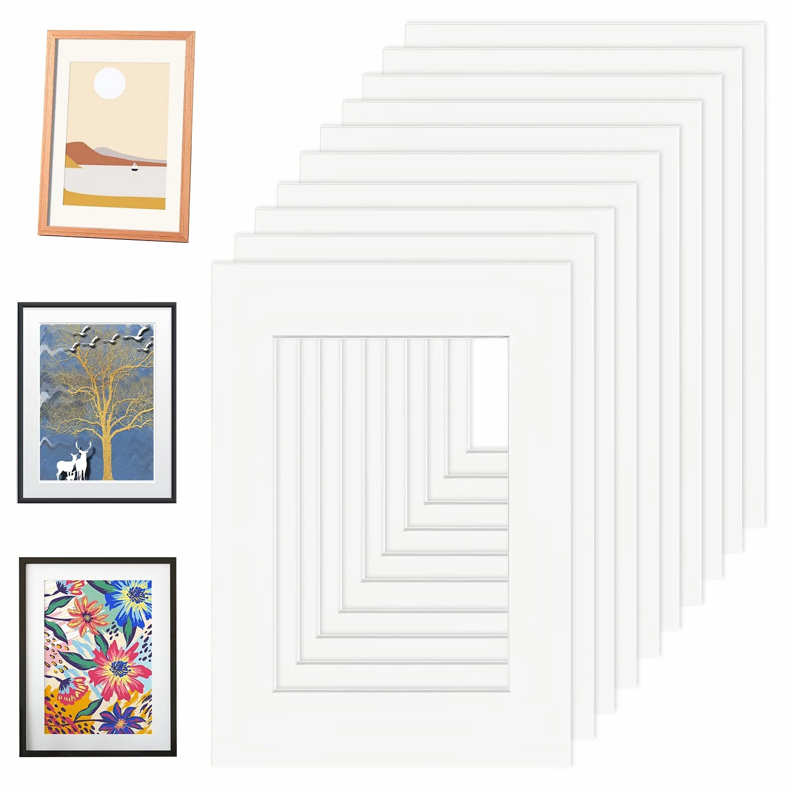 Passe-partout 10 sztuk, karton 14,5 x 20 cm, białe, do wewnątrz do obrazów, druków artystycznych, zdjęć, passe-partout A4, wymiary zewnętrzne: 21 x 29,7 cm