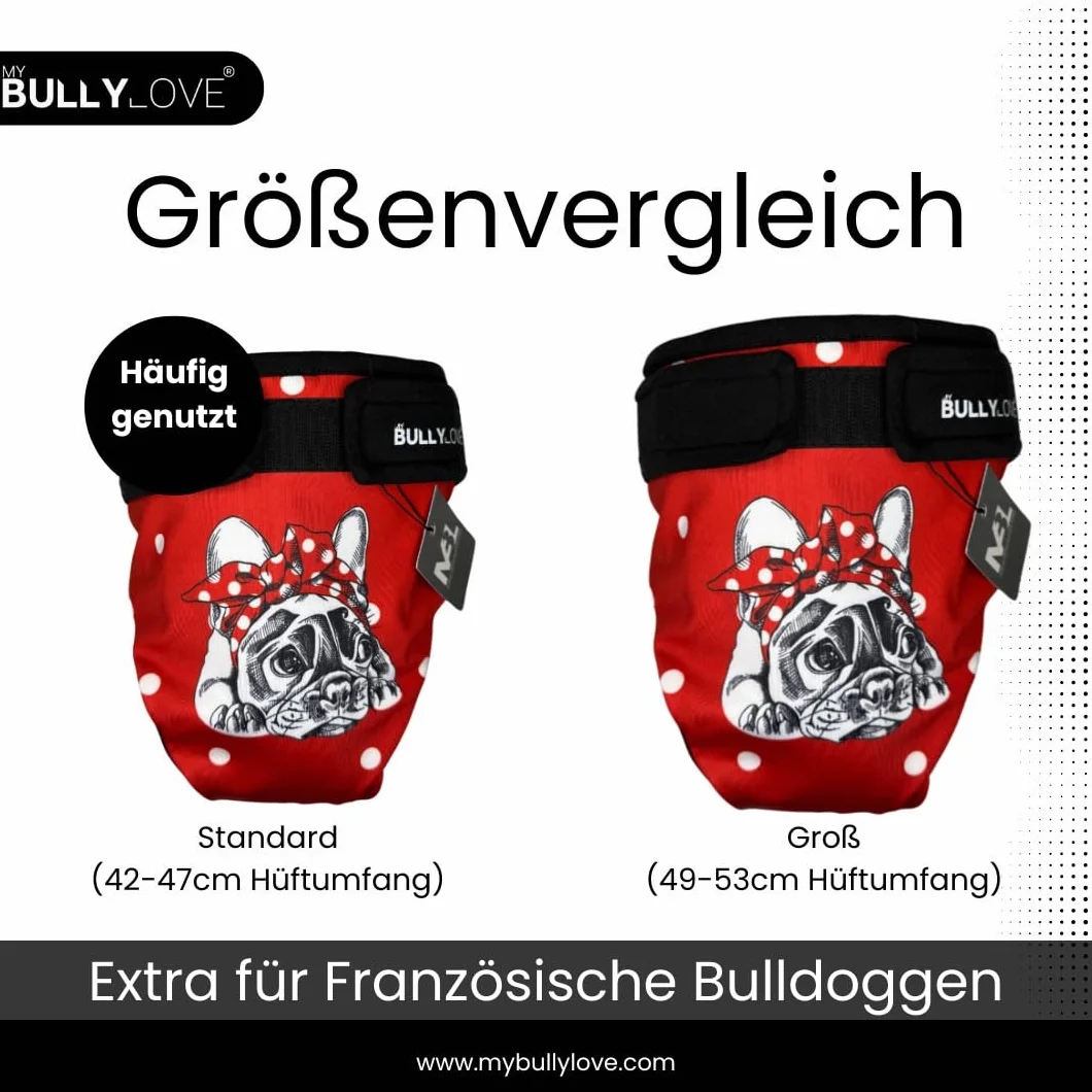 Red Bully Majtki na ruję dla buldogów francuskich pieluchy wielokrotnego użytku bez otworu na ogon regulowane obwód bioder 42-47
