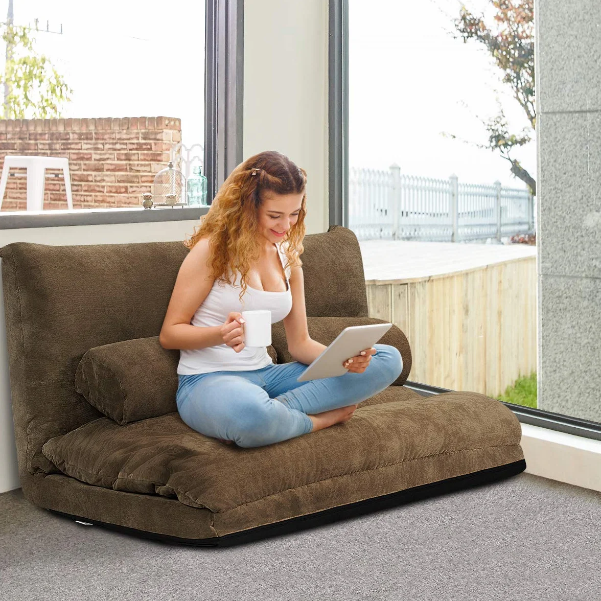 COSTWAY Sofa podłogowa, składana, 6-stopniowa regulacja, fotel podłogowy, krzesło podłogowe z 2 poduszkami, poduszka do siedzenia na podłogę z oparciem, składana sofa tapicerowana, do sypialni, salonu