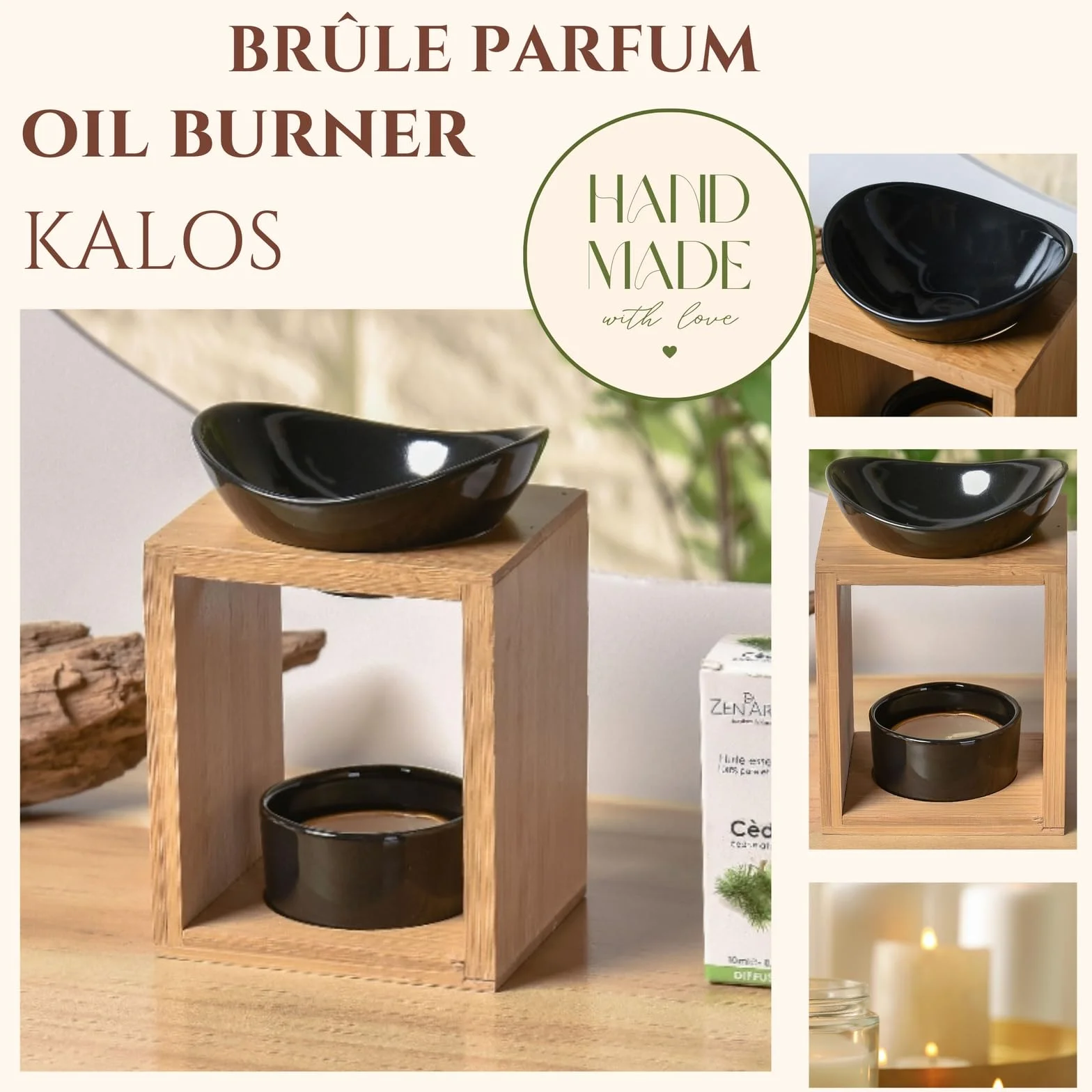 Zen'Arôme - Naturéa Kalos Palnik Perfumy - Palnik olejków eterycznych, zapach topnienia, kwadrat wosku zapachowego - Miękkie ciepło - Aromaterapia - Przedmiot dekoracyjny i terapeutyczny