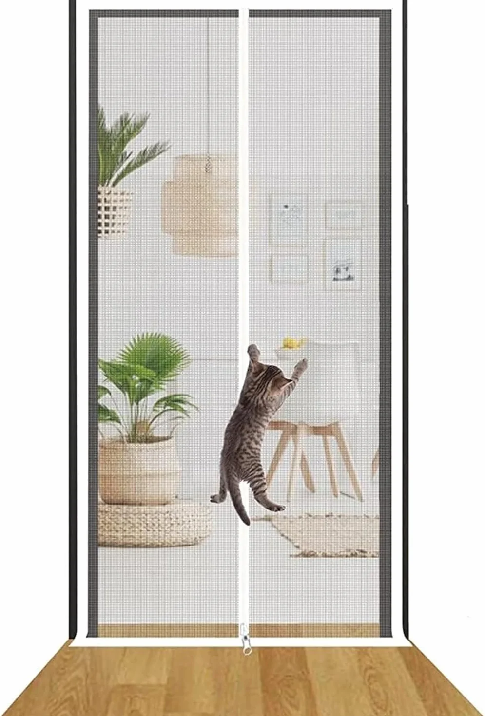 Kratka Dla Kota, Drzwi Balkonowe, Pogrubiona Kratka Ochronna Dla Kota Do Salonu, Sypialni, Kuchni, Tarasu, Psa I Kota, Drzwi Siatkowe Z Zamkiem Błyskawicznym(90x220cm)