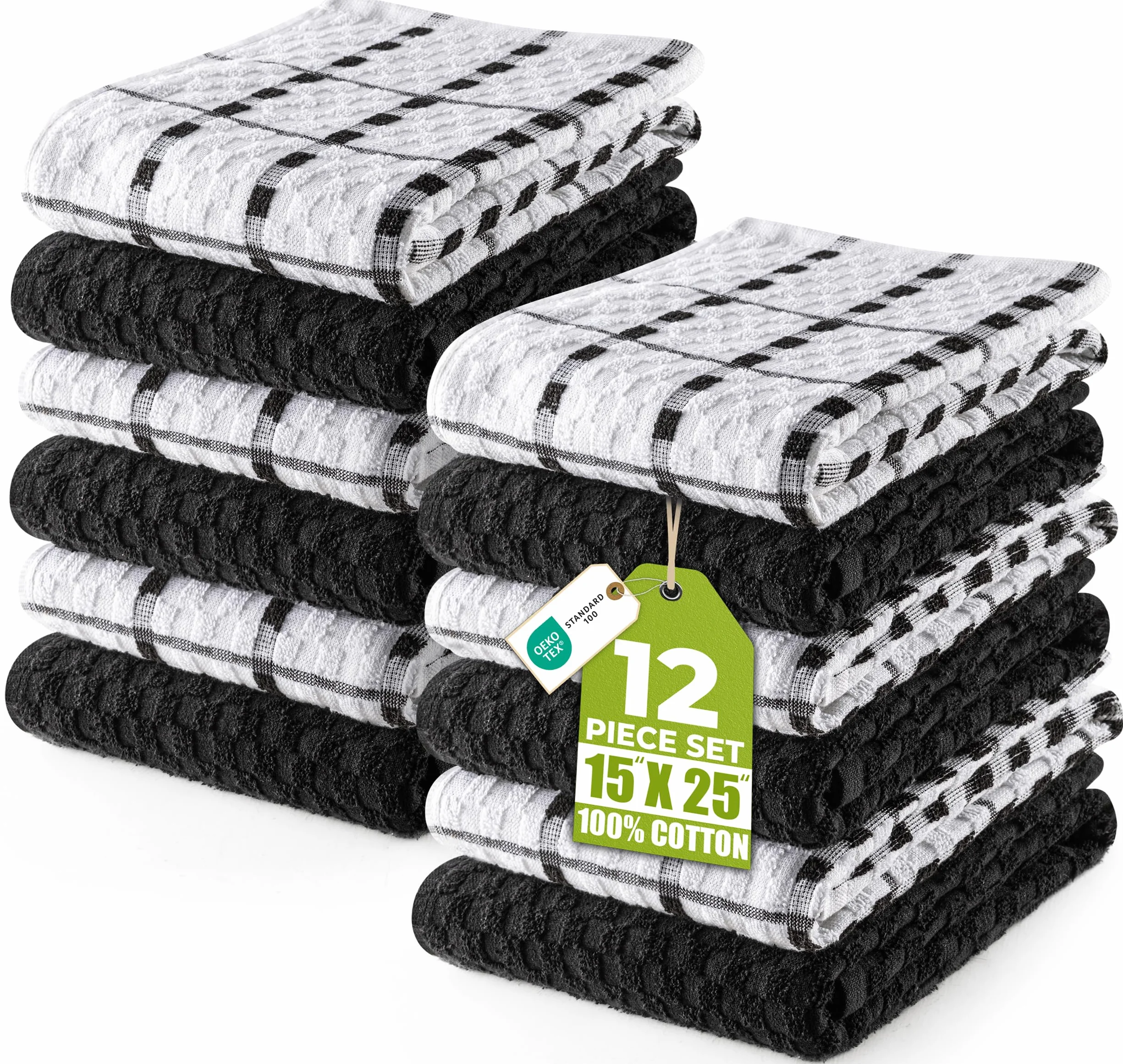 Utopia Towels - Ręczniki kuchenne, opakowanie 12 sztuk, 38 x 64 CM, 100% bawełny Ring Spun, super miękkie i chłonne lniane ręczniki do naczyń (Czarny)