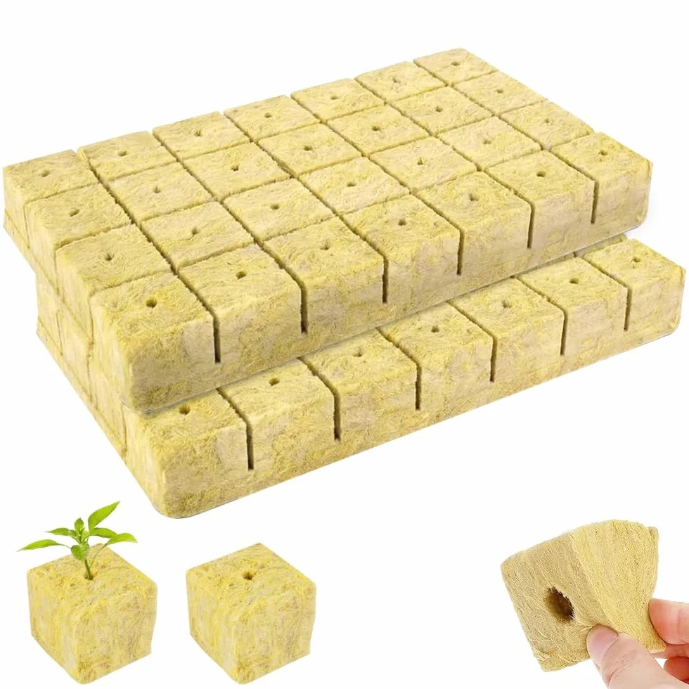 Kostka z wełny skalnej, 56 sztuk, 4 x 4 x 4 cm, kostki hydroponiczne z wełny mineralnej, do sadzonek, rozmnażania, siewu