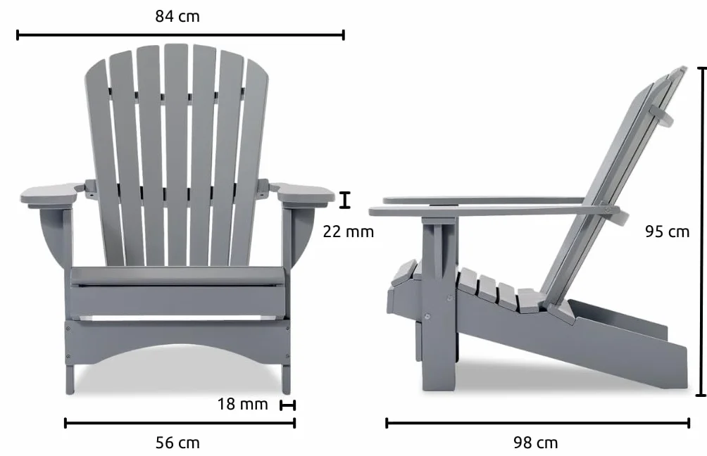 Original Dream-Chairs since 2007 Krzesło Adirondack "Comfort” de luxe w kolorze szarym, krzesło relaksacyjne z ergonomicznym oparciem, krzesło ogrodowe na balkon, taras, maksymalne obciążenie 170 kg