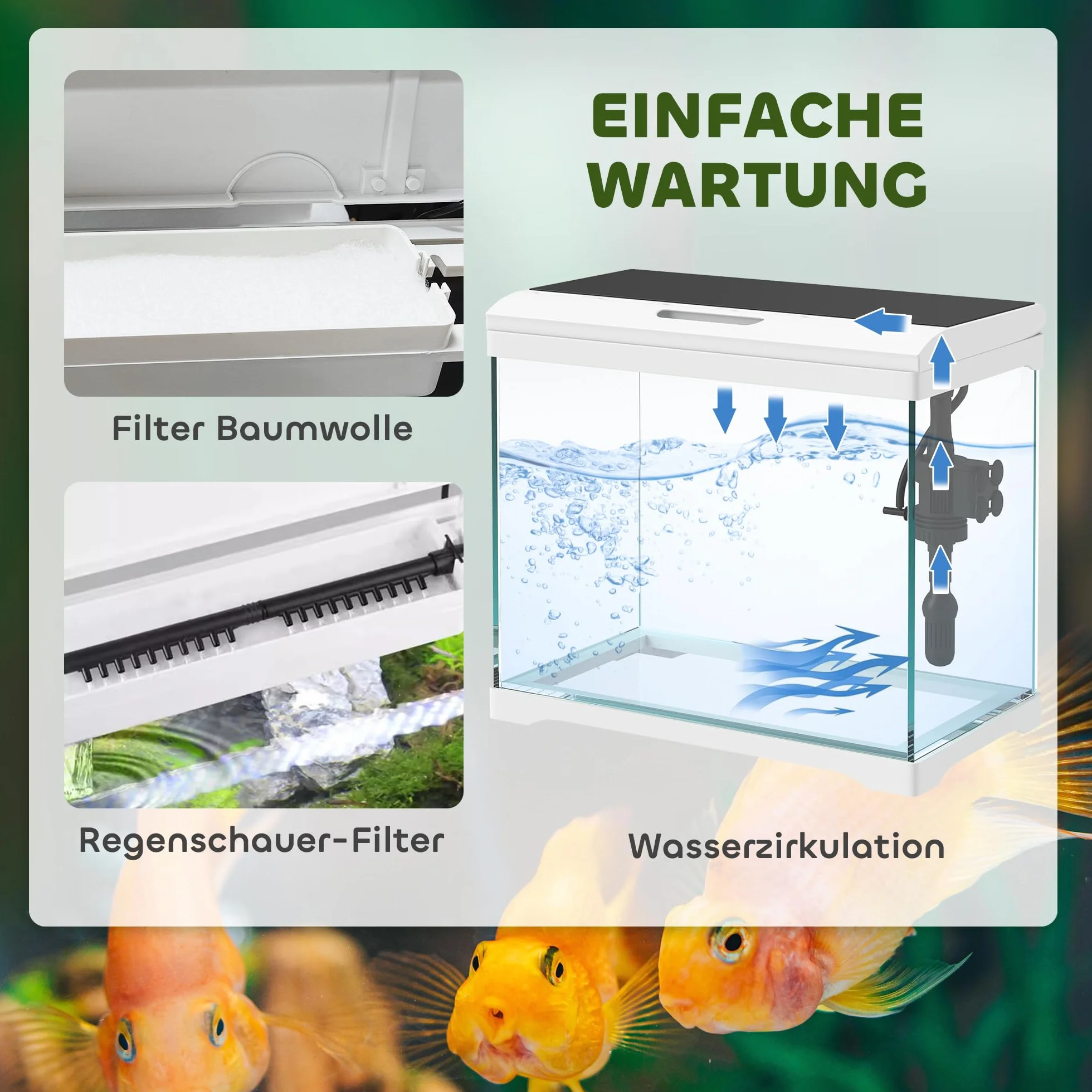 PawHut Akwarium 17 l z oświetleniem LED, system filtracji, pompa wodna biała