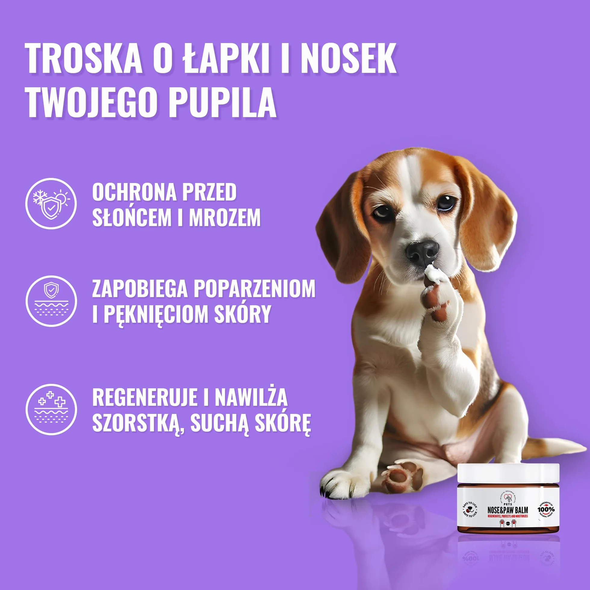Pets Balm Balsam do łap psa na lato, 75 ml, ochrona łap, upał i zimno, balsam do nosa dla psów, pielęgnacja łap, akcesoria dla psów, na lato, balsam do łap dla psów