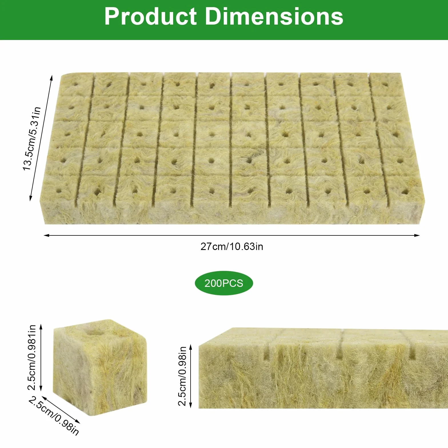 GOSHIES Wełna mineralna do uprawy 200 sztuk wełny kamiennej kostki 25 x 25 x 25 mm Rockwool Cube kostki do uprawy sadzonek, sadzonek, warzyw