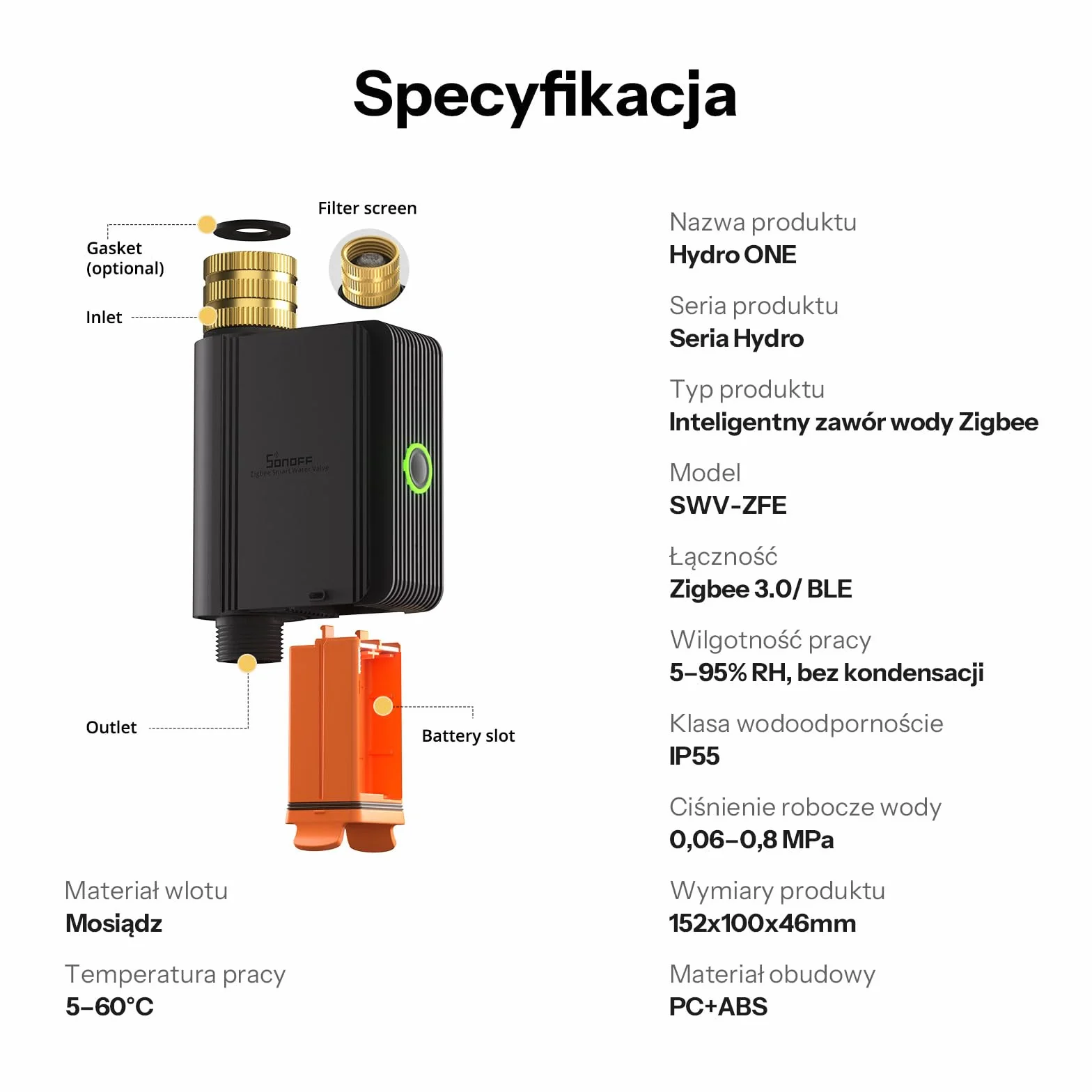 SONOFF SWV-ZFE Hydro ONE Timer Nawadniania Zigbee z Licznikiem Wody, Mosiężne Wejście, Inteligentne Nawadnianie Pogodowe do Ogrodu i Trawnika, Alexa Google Home SmartThings