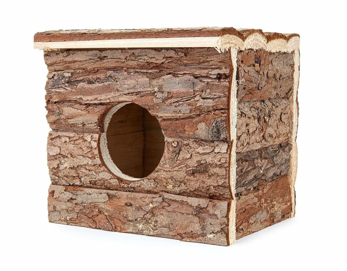 HAPPET Drewniany Domek dla Gryzoni 16 cm Naturalna Kryjówka Bez Podłogi dla Chomików Karłowatych Myszy
