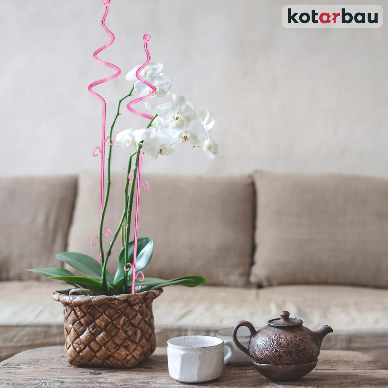 KOTARBAU® Zestaw 4 podpórek do roślin, różowy, PCW, 58 cm, podpórka do roślin pokojowych, do ogrodu, orchidei, podpórka do roślin, dekoracyjny uchwyt na rośliny, rośliny pokojowe