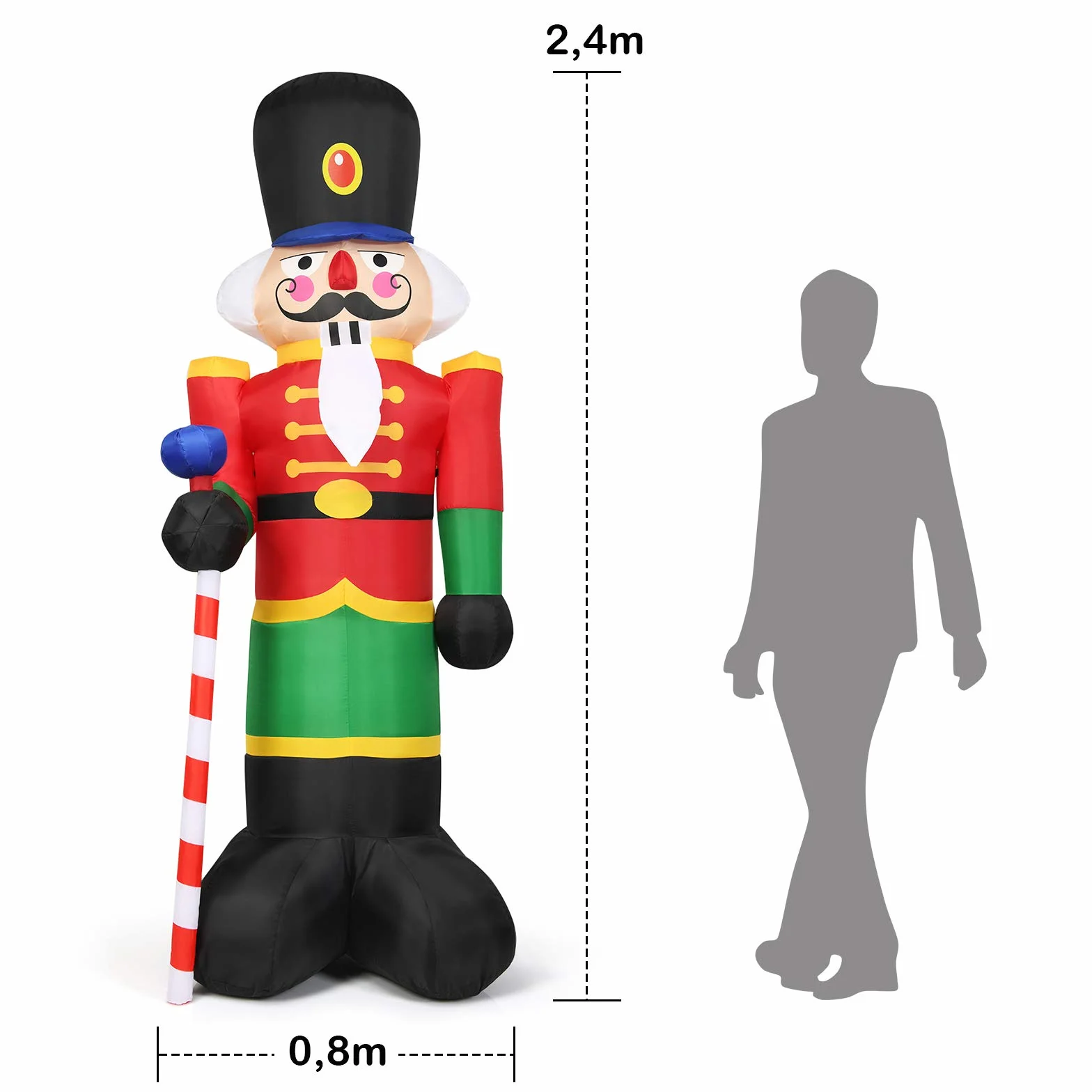 COSTWAY Dmuchany dziadek do orzechów, 240 cm, żołnierz Świętego Mikołaja, z 3 diodami LED, dekoracja bożonarodzeniowa do wewnątrz i na zewnątrz, samopompujący