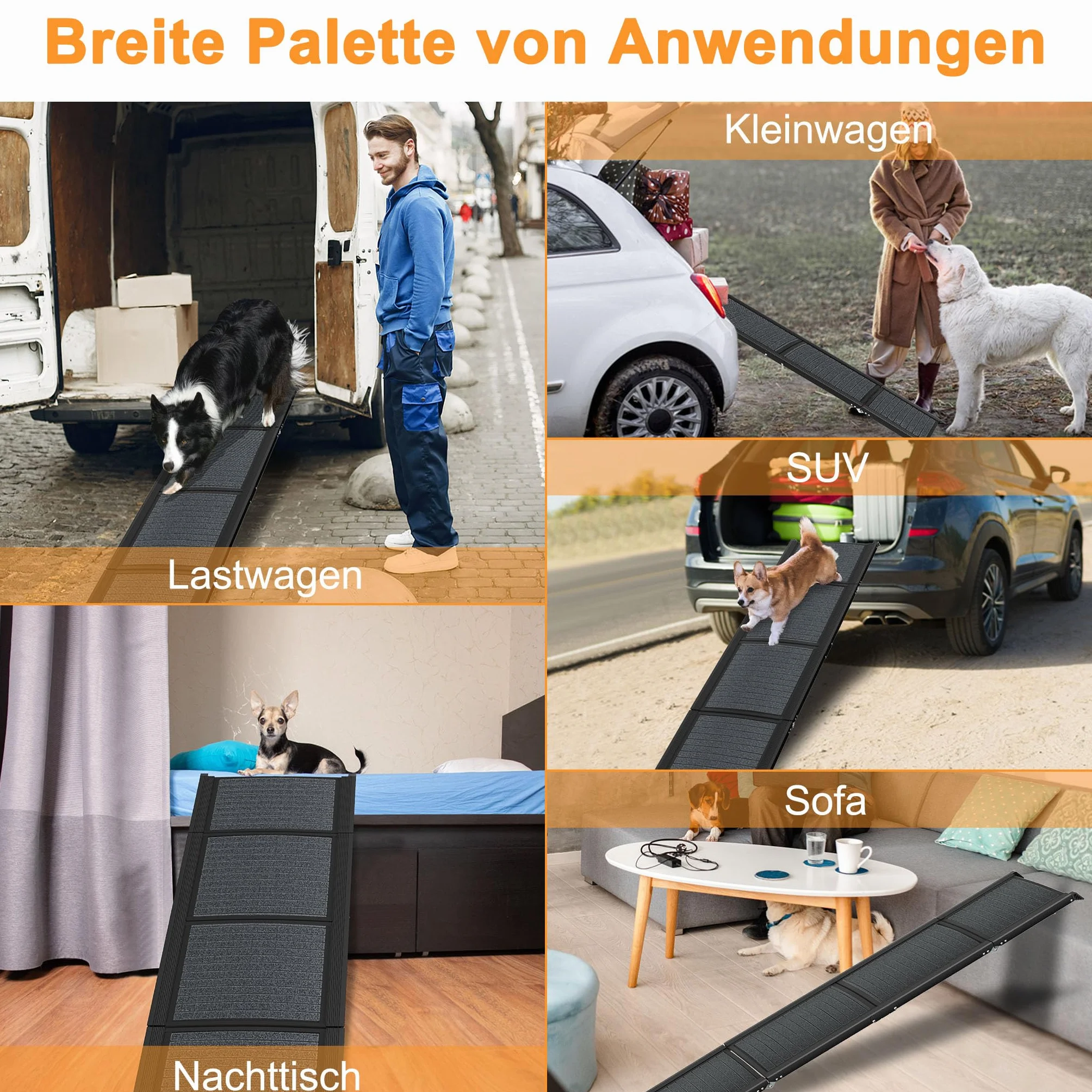 UISEBRT Składana rampa dla psów do samochodów osobowych i SUV-ów, aluminiowa klapa dla psów 157x43 cm, przenośna rampa bezpieczeństwa z antypoślizgową powierzchnią, rampa samochodowa dla psów do 110