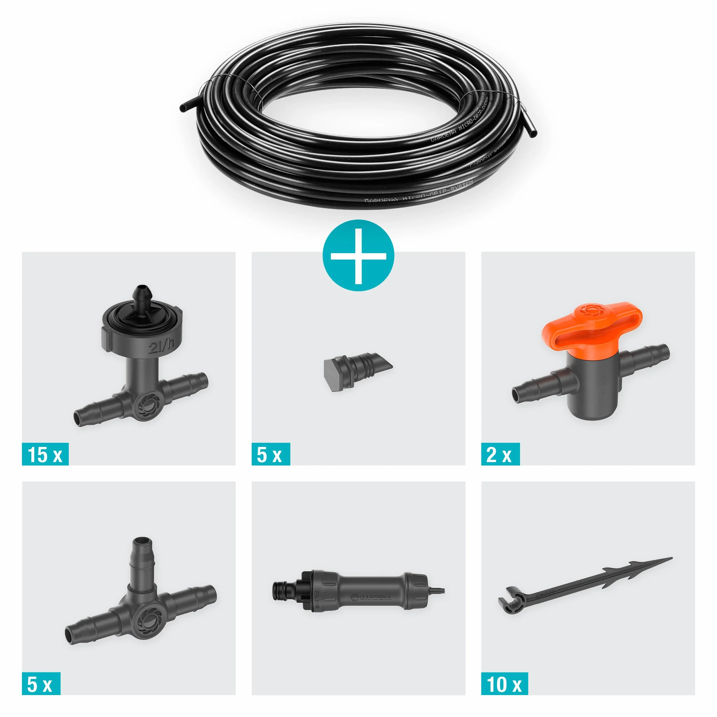 Gardena system Micro-Drip nawadnianie kropelkowe, zestaw balkonowy (15 roślin): Zest. startowy gotowy do zast., wodooszczędny sys. nawadniania, prosta i elastyczna tech. połączeniowa (13401-20)