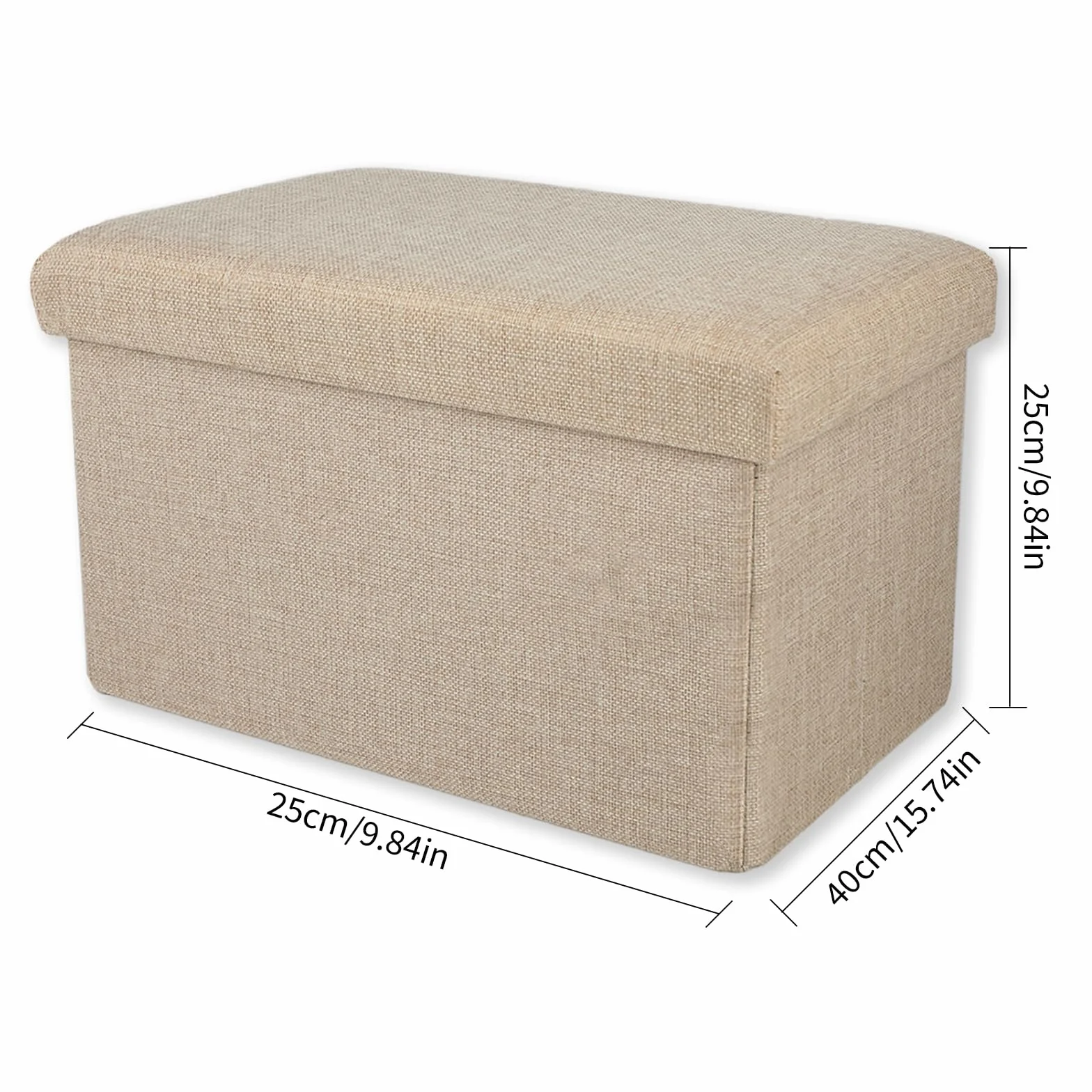 Składana pufa do przechowywania - Puff pojemnik z funkcją przechowywania pufa podnóżek skrzynia rozmiar 40 x 25 x 25 cm idealny do salonu, przedpokoju, sypialni (beżowy)