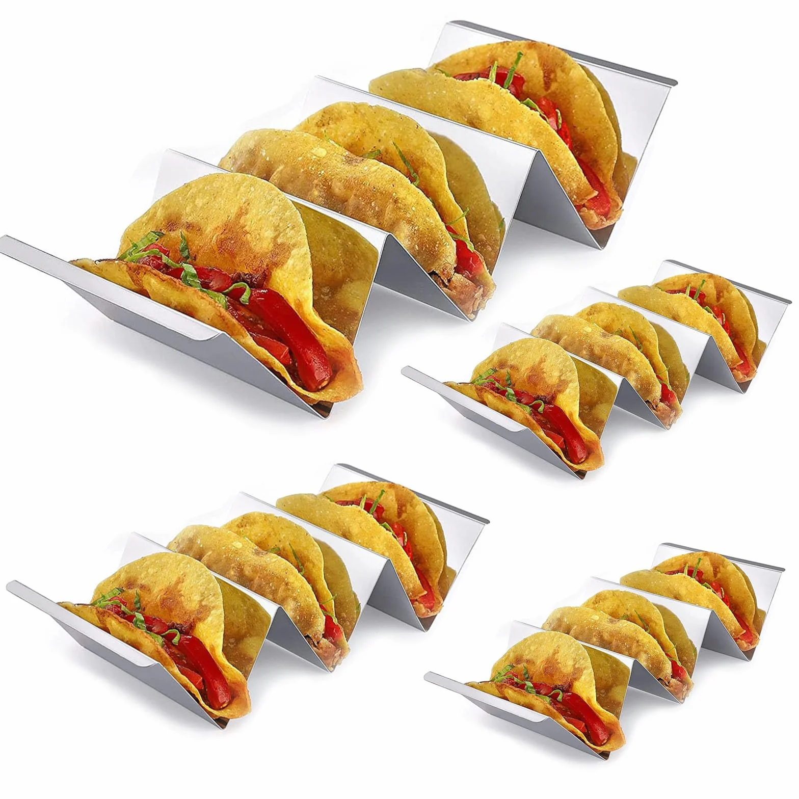 4 sztuki stojaków taco, meksykańskie stojaki do taco, ze stali nierdzewnej, falisty, wielokrotnego użytku, do kanapek, restauracji, domu, pikników