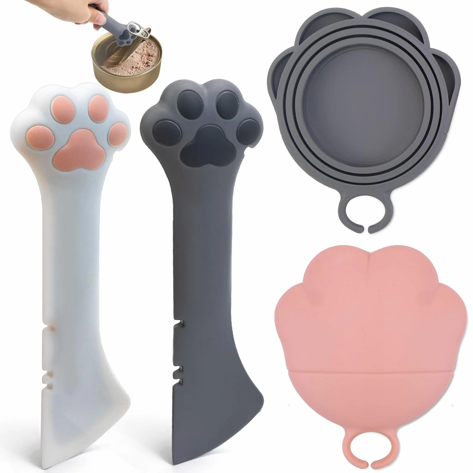 Silikonowe łyżki do karmy dla kotów z pokrywkami, otwieracz do puszek, kształt łapki