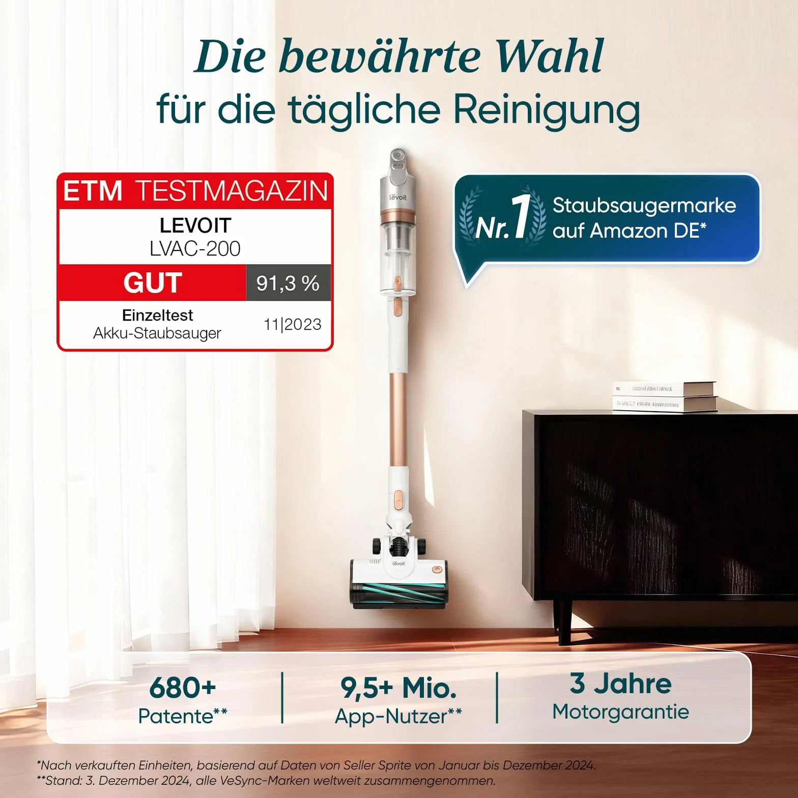 Levoit - Odkurzacz akumulatorowy – czas pracy do 75 m² – bezprzewodowy odkurzacz – 4 w 1 – 99,9% wydajności filtra – ochrona przed splątaniem – do sierści zwierząt/dywanów/twardych podłóg/samochodów