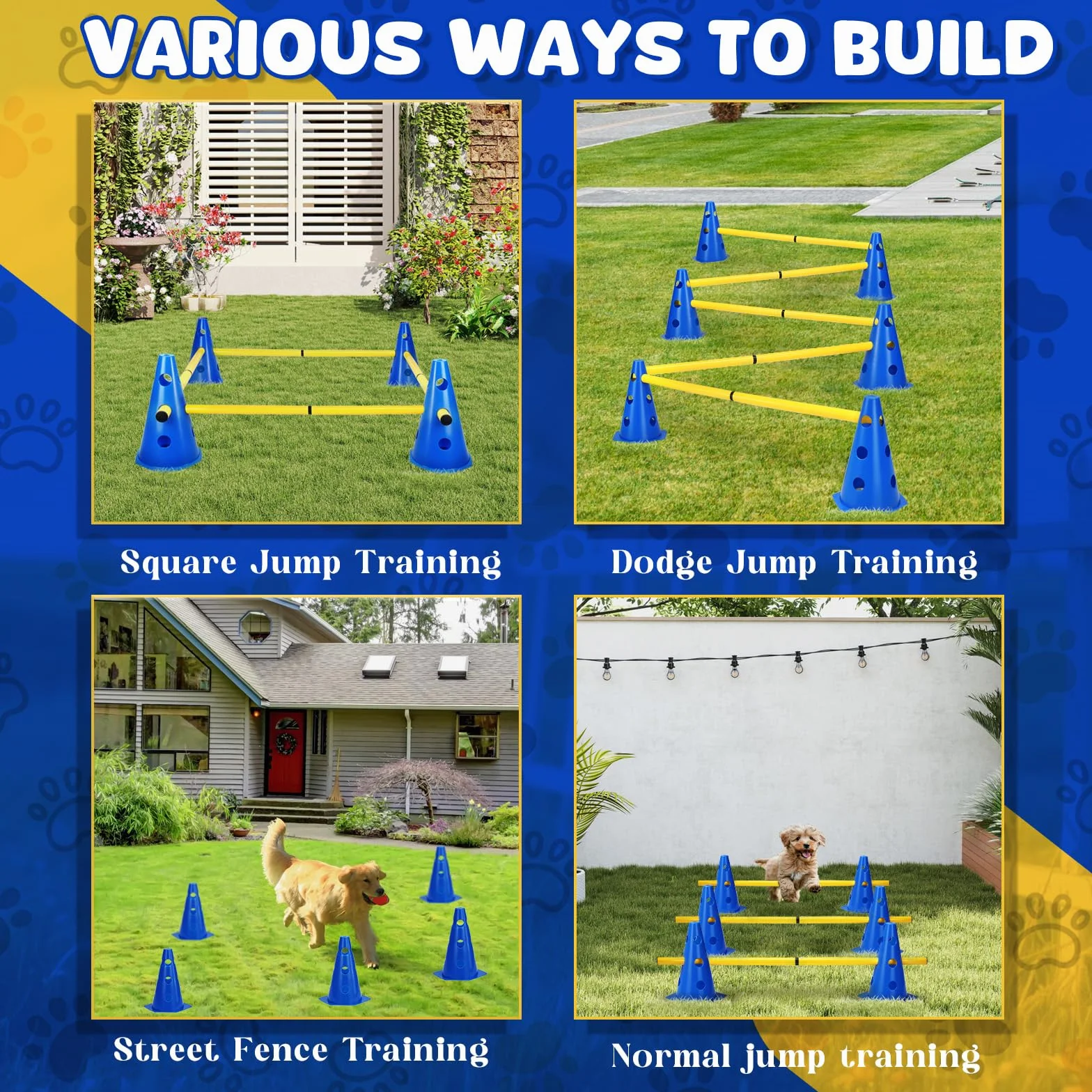 Agility zestaw płotek dla psów, zestaw przeszkód dla dzieci, do skakania, dla psa Cavaletti, 8 stożków o wysokości 23 cm + 16 drążków o długości 80 cm, do ćwiczeń treningowych