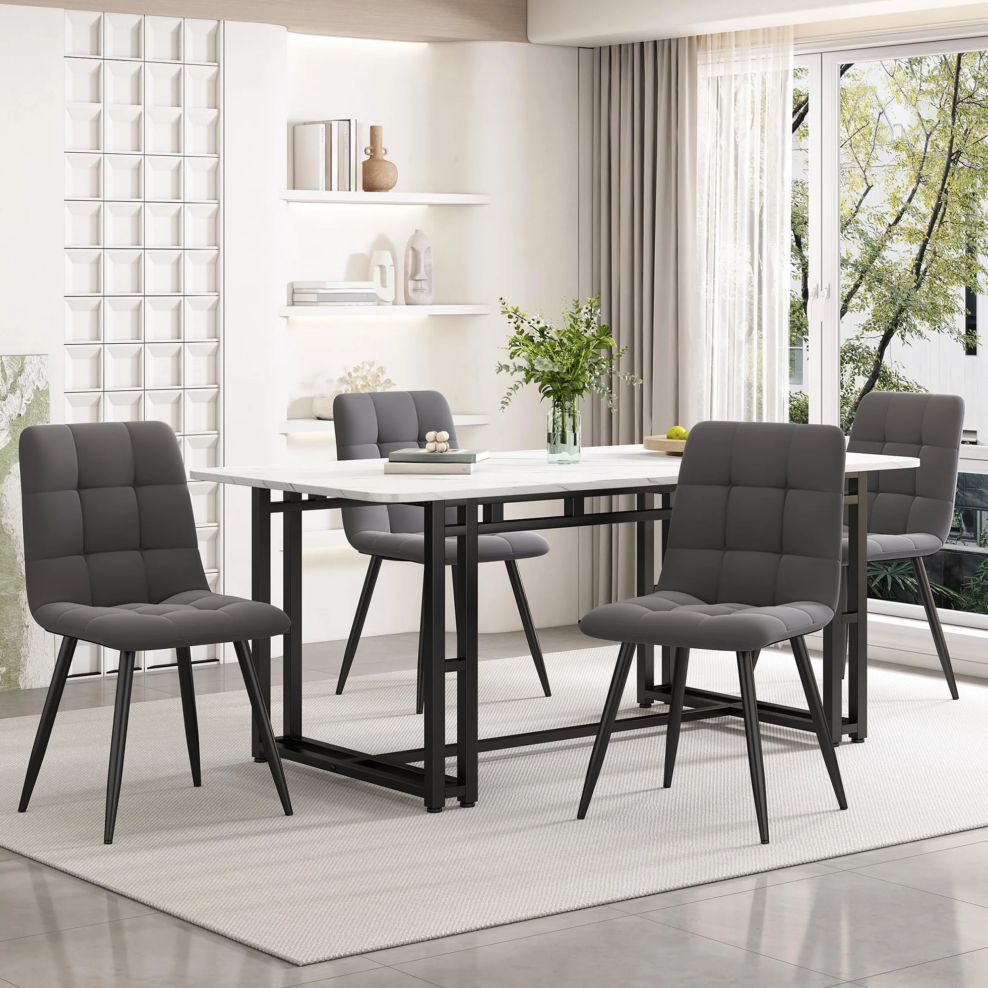 Luksusowy, lekki stół do jadalni, 140 x 80 cm, nowoczesny, prostokątny design, czarna metalowa rama, elegancki stół kuchenny z płyty MDF, do jadalni, salonu, idealny dla rodziny i gości