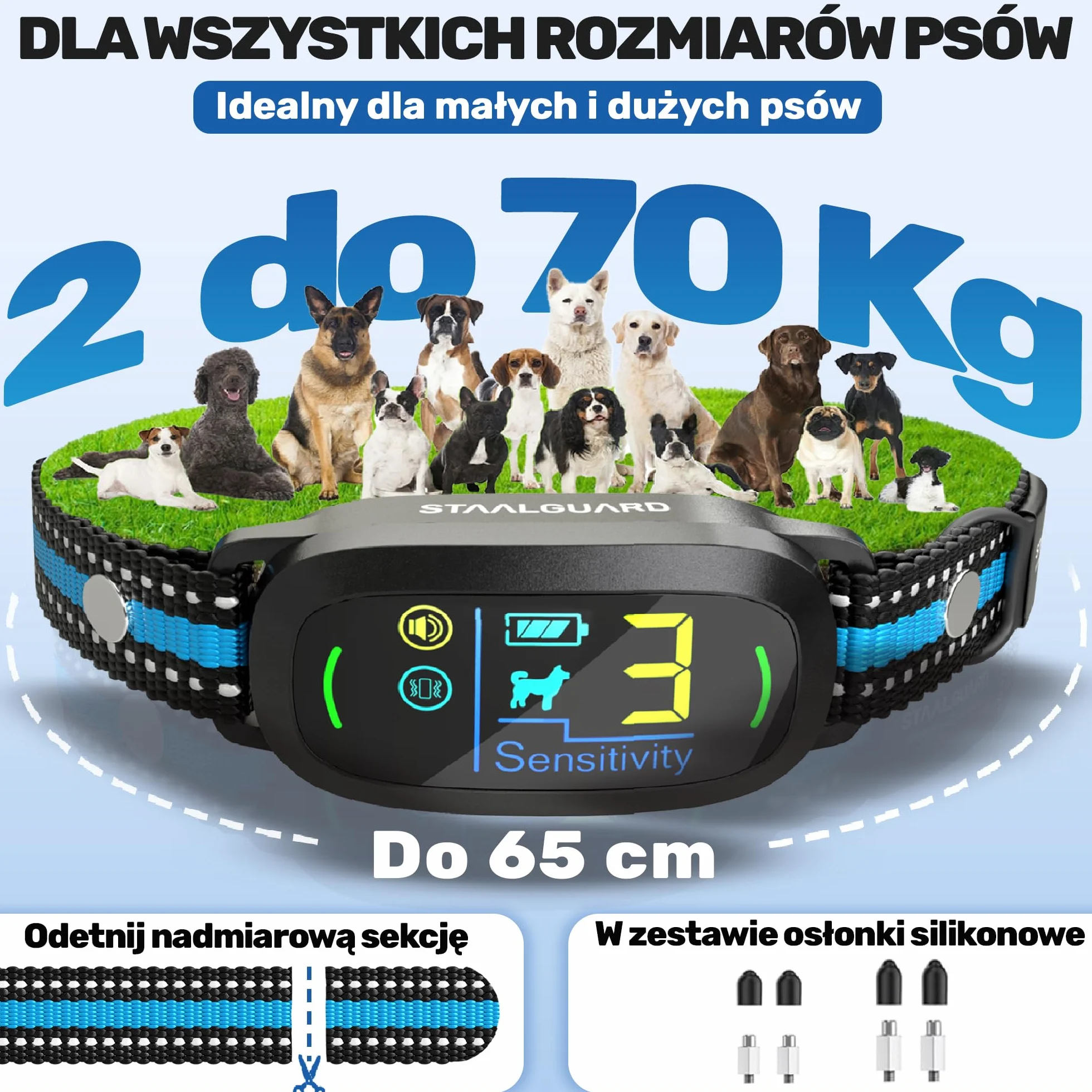 Obroża Antyszczekowa Wodoodporna Ładowalna z Sygnałem Dźwiękowym i Wibracją dla Psów