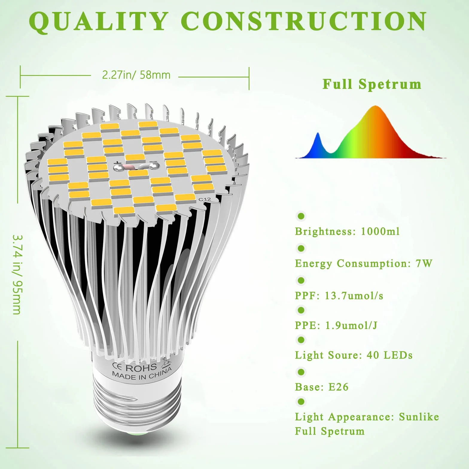LED Żarówka Milyn do Uprawy Warzyw i Kwiatów, 30 W, pełne Spektrum, roślina, Lampa E27