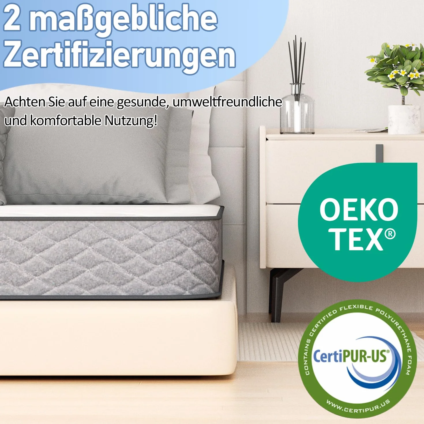 Materac ze sprężynami kieszeniowymi 160 x 200 cm, ergonomiczny stopień twardości H3, z 7-strefowym materacem, certyfikat Öko-Tex® i CertiPUR®, wysokość 22 cm