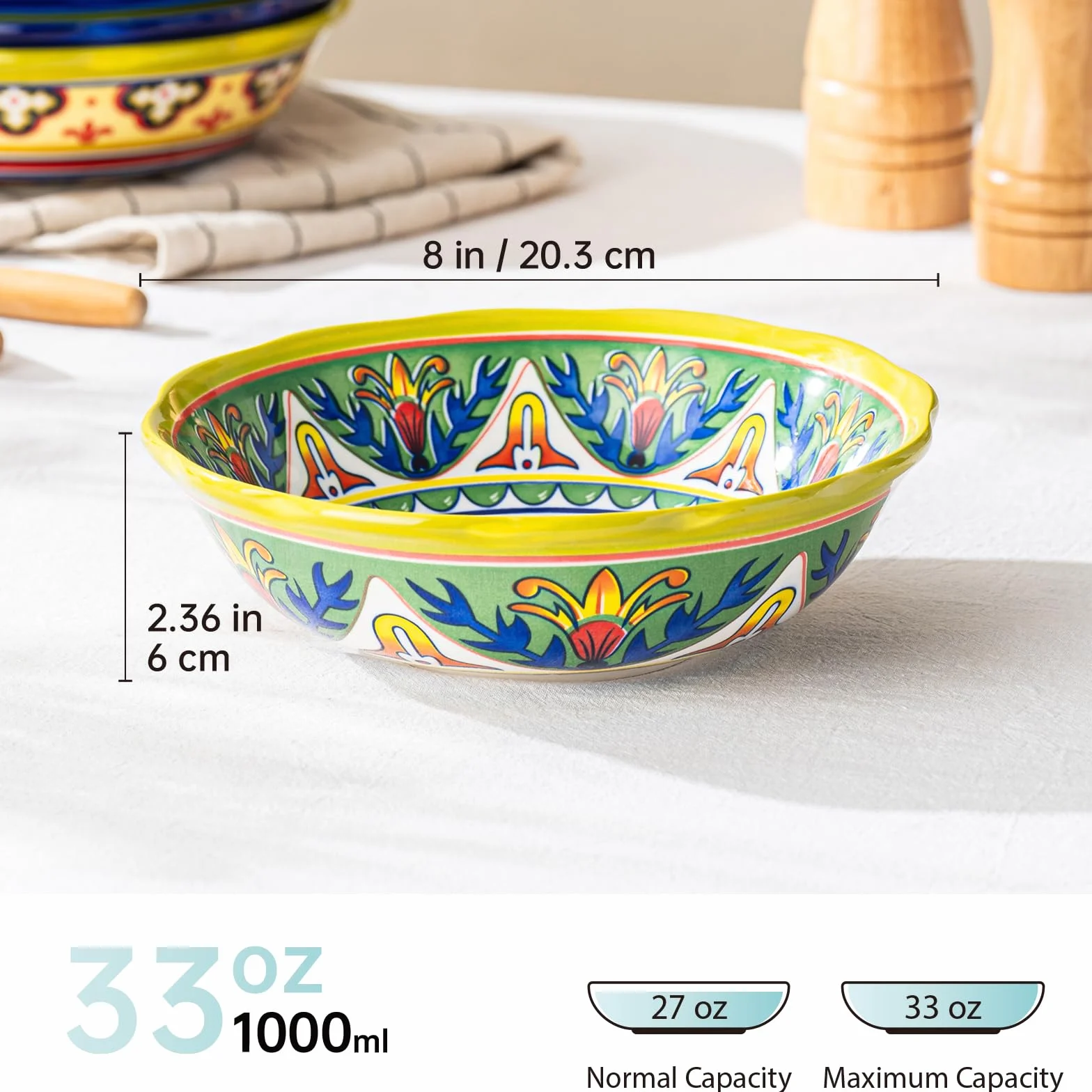 UNICASA 4-częściowy zestaw talerzy ceramicznych, 1000 ml, kolorowe talerze do makaronu, makaronu, spaghetti, sałatki, zupy, zmywarki i kuchenki mikrofalowej