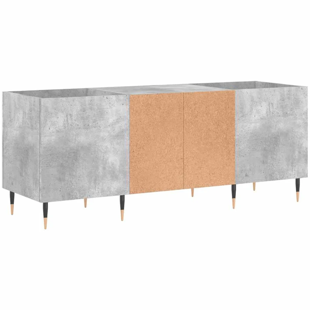 Szara szafka panelowa 121 x 38 x 48 cm, materiał drewnopochodny z żelaznymi nogami, do winylu, płyt LP, kolekcji muzyki, szafki pod telewizor, kredens, schowek, zarządzania kablami, salonu