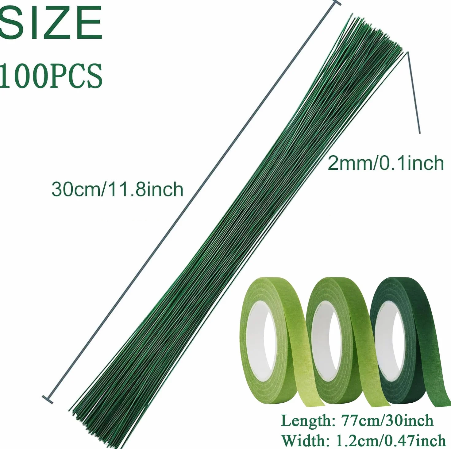 100 sztuk łodygi kwiatowe, 30 cm łodyga kwiatowa zielona nić, drut do kompozycji kwiatowych