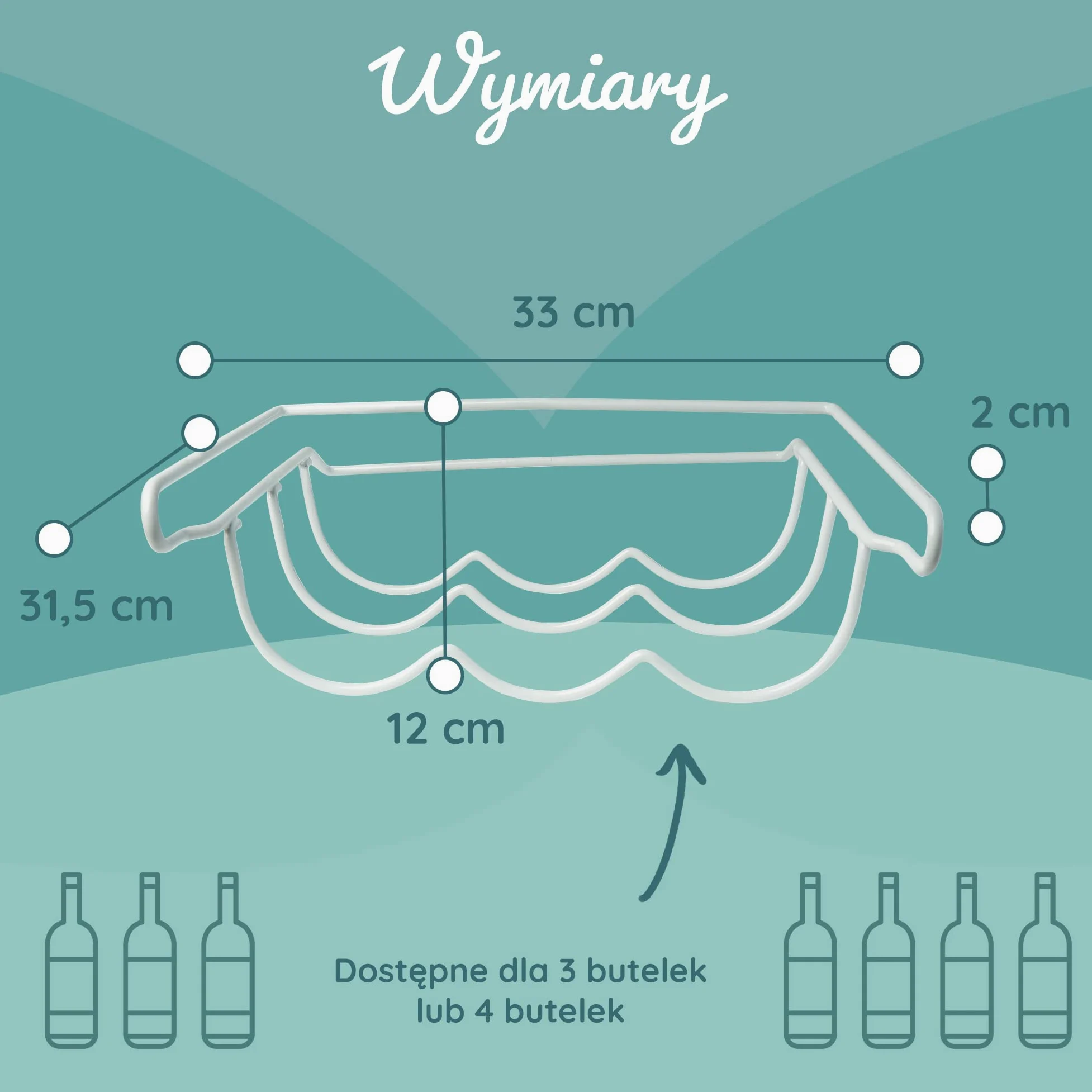 BEARTOP Nowoczesny biały metalowy stojak na butelki, do 3 butelek, uchwyt na blat