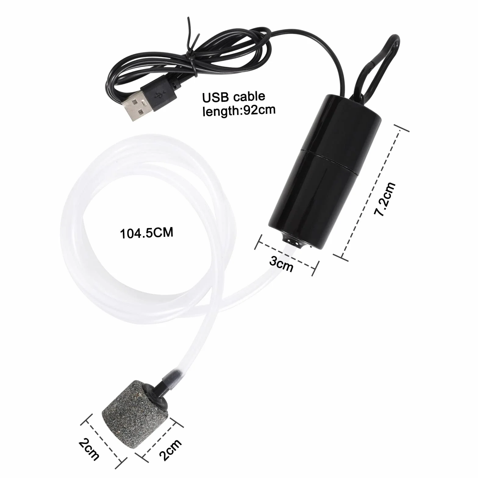 Colexy Pompa powietrza do akwarium USB mini tlenowa cicha regulowana z kamieniem powietrznym i wężem silikonowym
