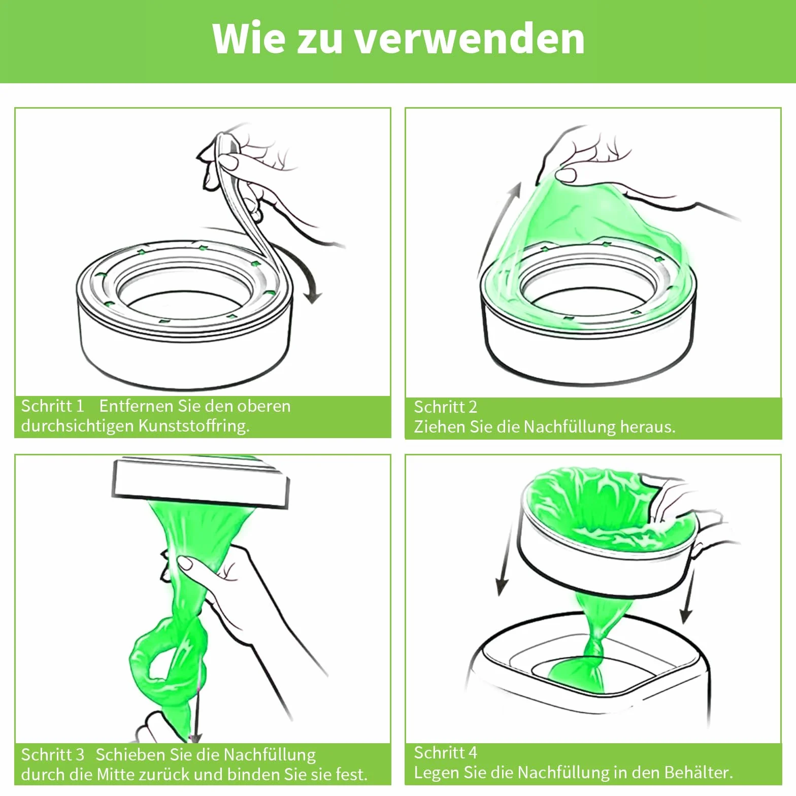 Folia uzupełniająca do wiaderka na pieluchy, kasety zielone, 5 sztuk