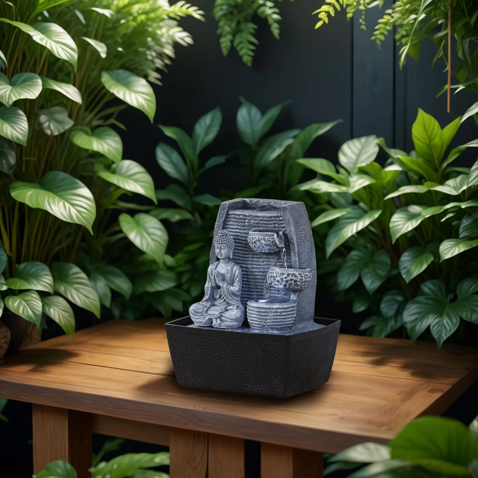 Fontanna pokojowa Feng Shui mądrość oświetlenie LED 24 cm