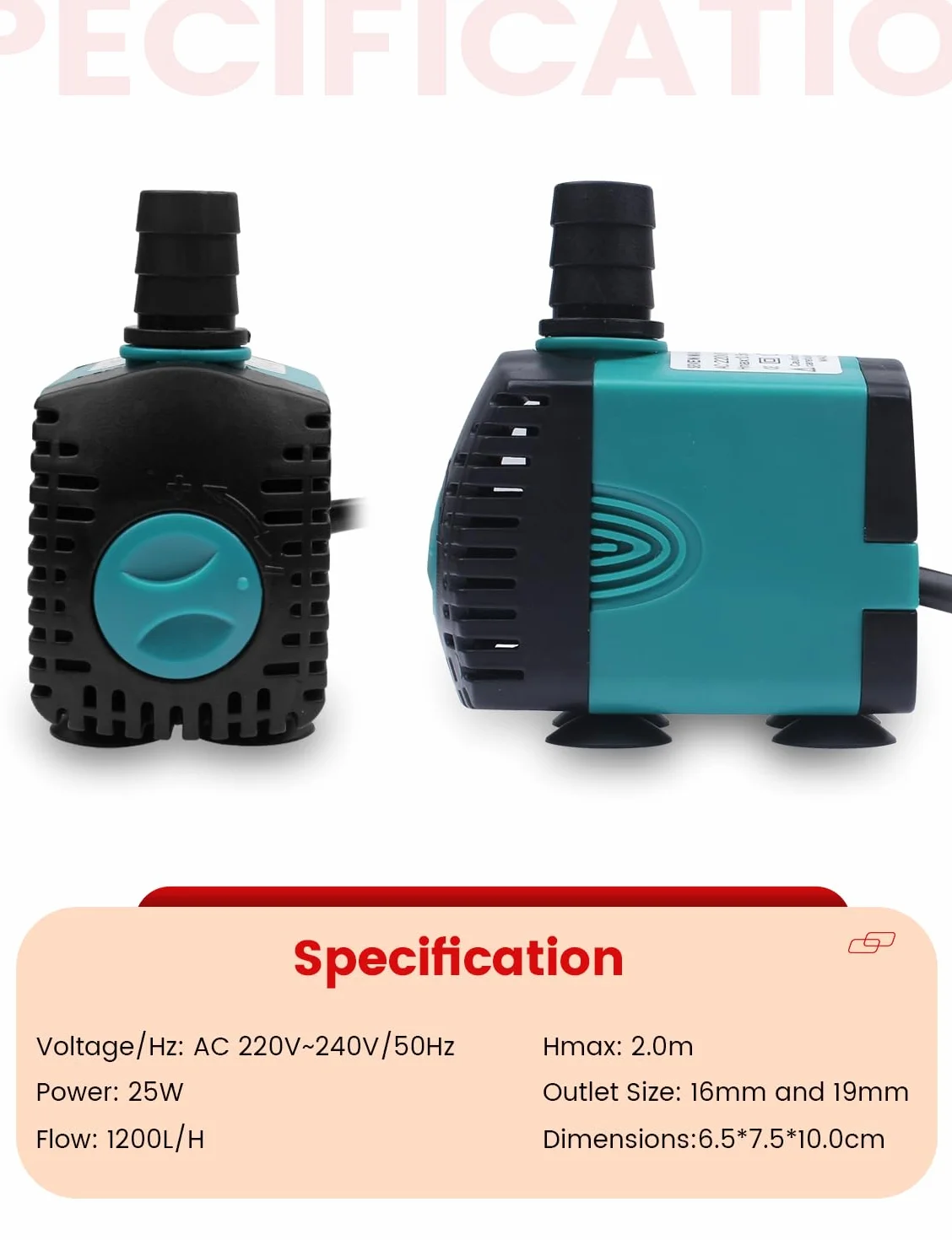 Pompy wodne (1200 l/h, 25 W) do akwariów, stawu, studni, hydroponiki, akwarium, pompa głębinowa do stawu, studni, EB305