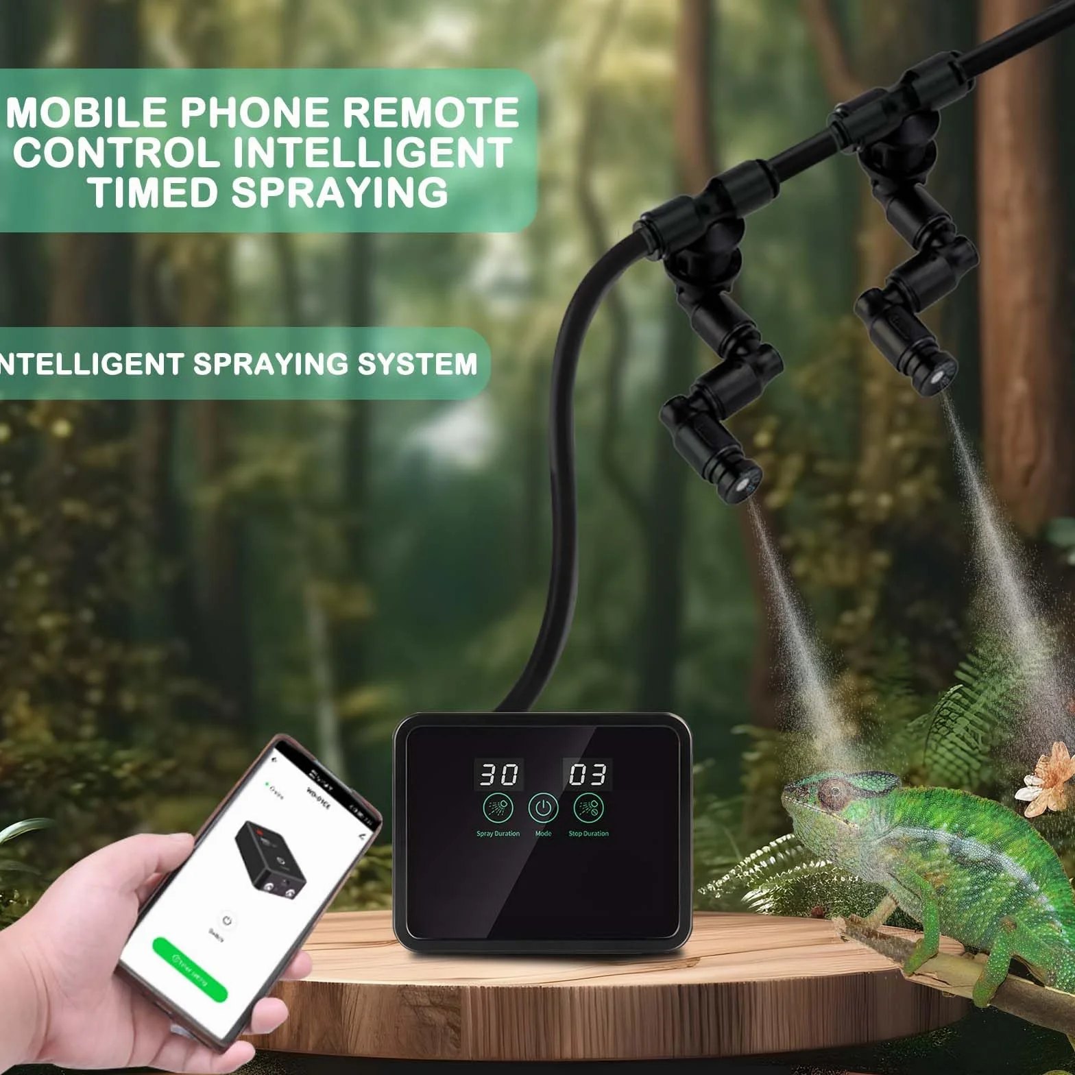 Inteligentny Nawilżacz dla Gadów Terrarium z Zegarem i Dysze Mgły Regulowane 360°