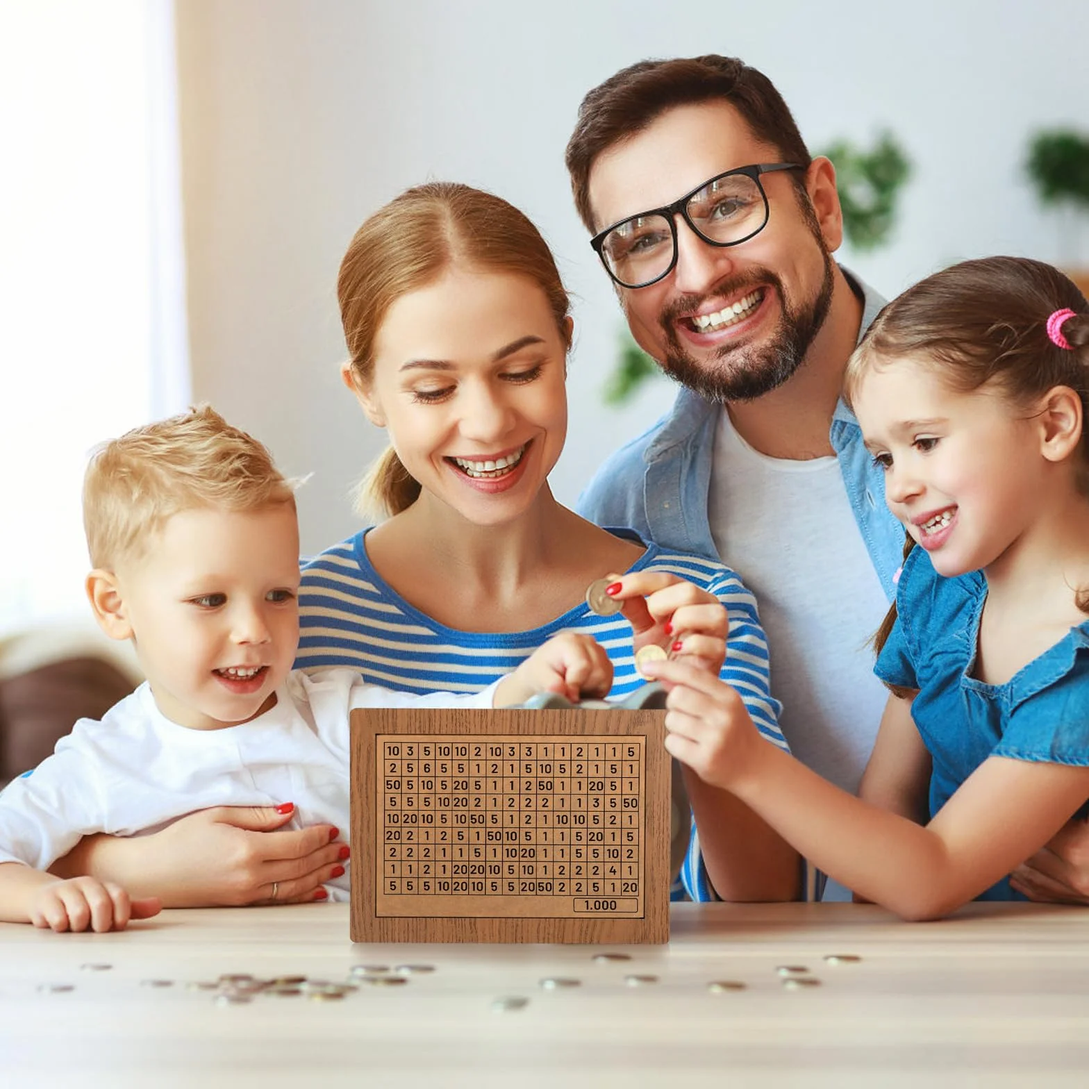 GWHOLE Skarbonka z drewna 5000 € cel retro skarbonka pudełko do przechowywania, pudełko do przechowywania z liczbami, krzyżykiem, świnka skarbonka Fortune Box wielokrotnego użytku, z celem