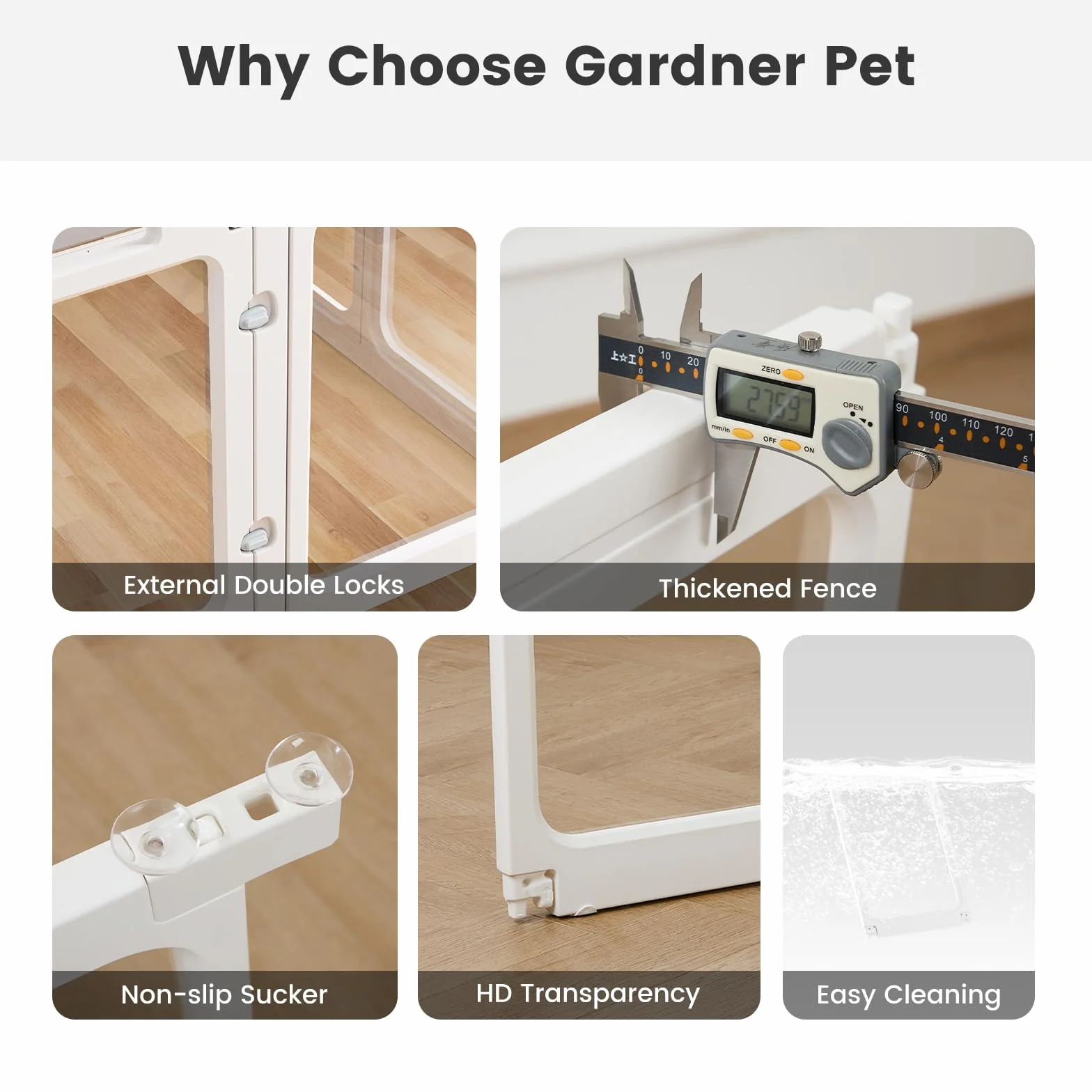 Gardner Pet Przezroczysty akrylowy kojec dla psa, 61 cm wys. 10 płaszczyzn, przezroczysty płot dla psa, do wewnątrz, solidny kojec dla szczeniaka, małego psa, królika, kota, świni, łatwy montaż i