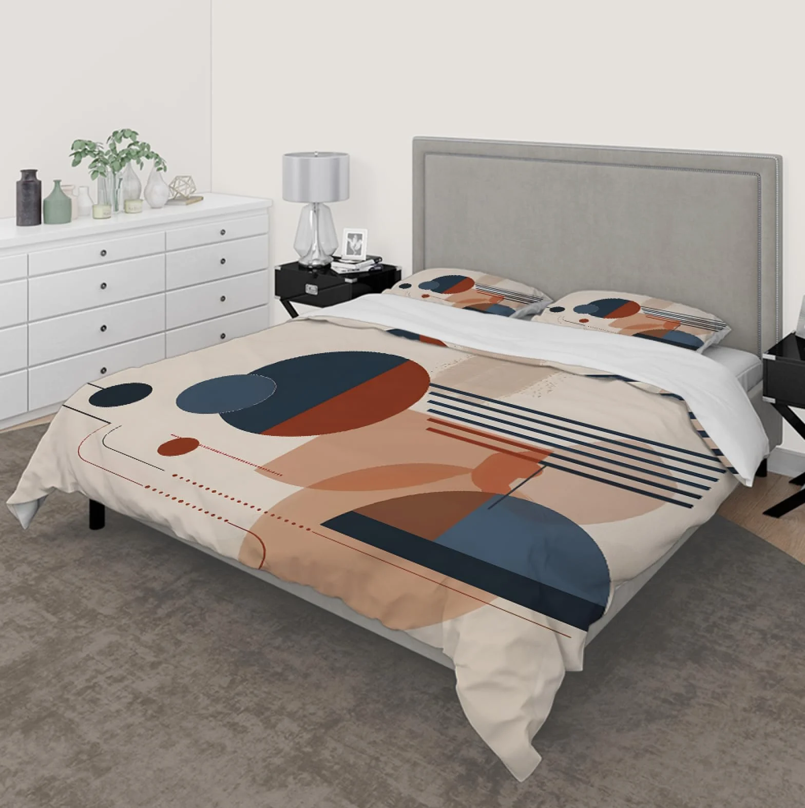 Nowoczesny styl skandynawski oddychające poszwy na kołdry w połowie wieku koło geometryczne miękkie kolorowe bloki prane zestawy pościeli z mikrofibry 180x220cm