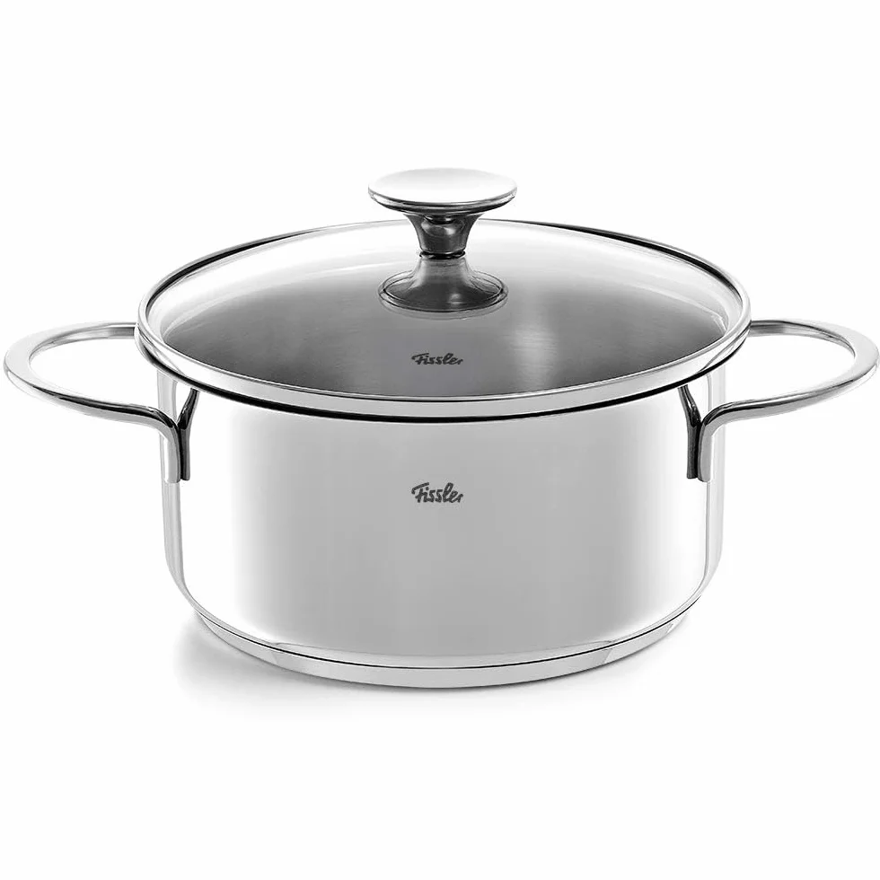 Fissler Copenhagen 4-częściowy zestaw garnków ze stali nierdzewnej, garnki ze szklaną pokrywką, 3 garnki, 1 garnek do smażenia – indukcyjny