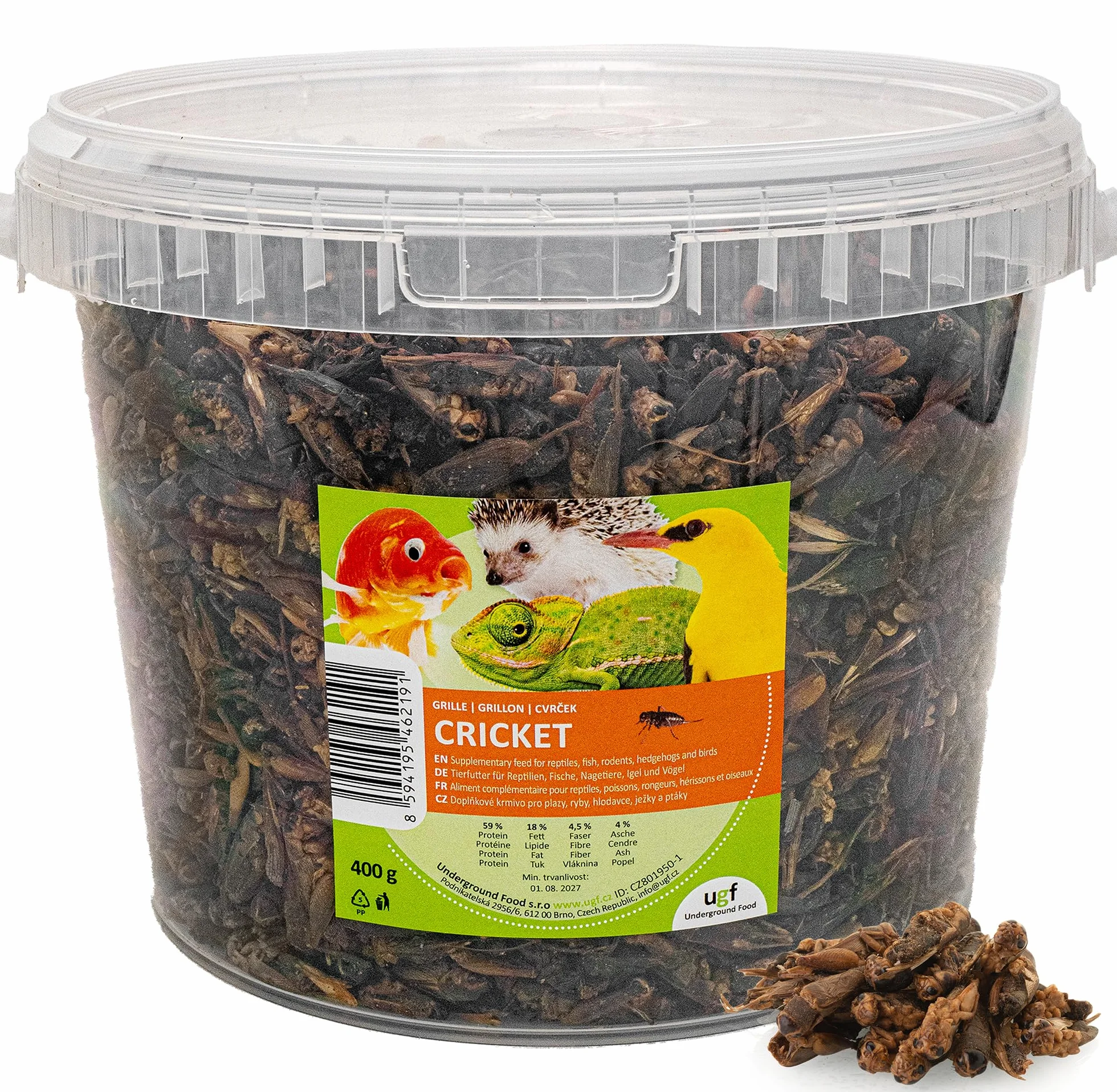 Suszone świerszcze 400 g w wiaderku 3-litrowym - Karma dla ptaków dzikich, żółwi, jeży, jaszczurek, ryb