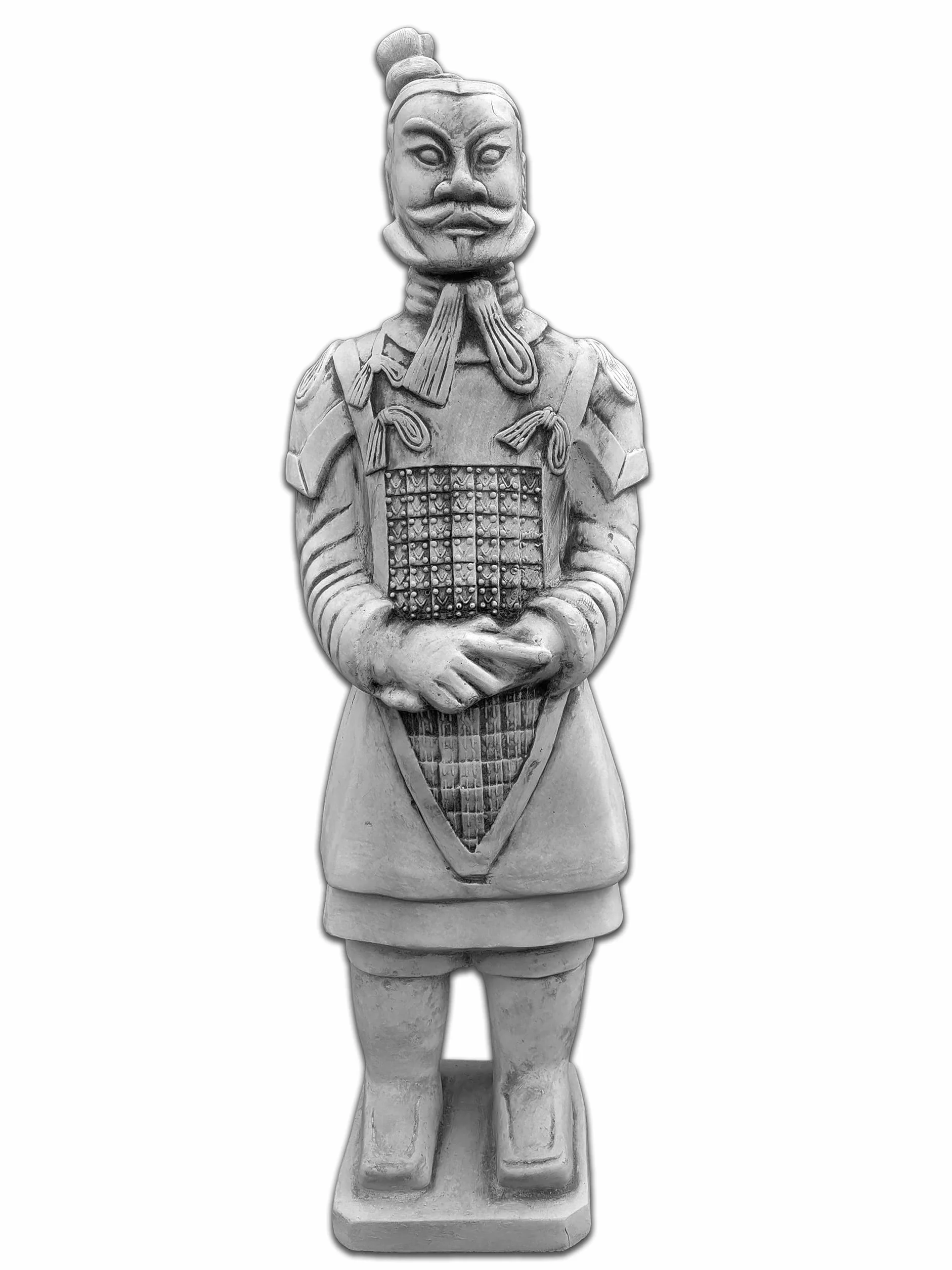 gartendekoparadies.de Statuetka chińskiego wojownika z terakoty, figurka z kamienia, wys. 107 cm, 75 kg, szara, odporna na mróz z odlewu kamiennego, do użytku na zewnątrz